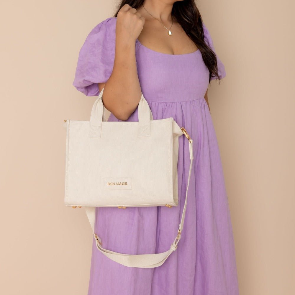 Structured Canvas Tote Bag - Natural Eco-Friendly Small Handbag for Women, Perfect for Shopping, Work, and Daily Use