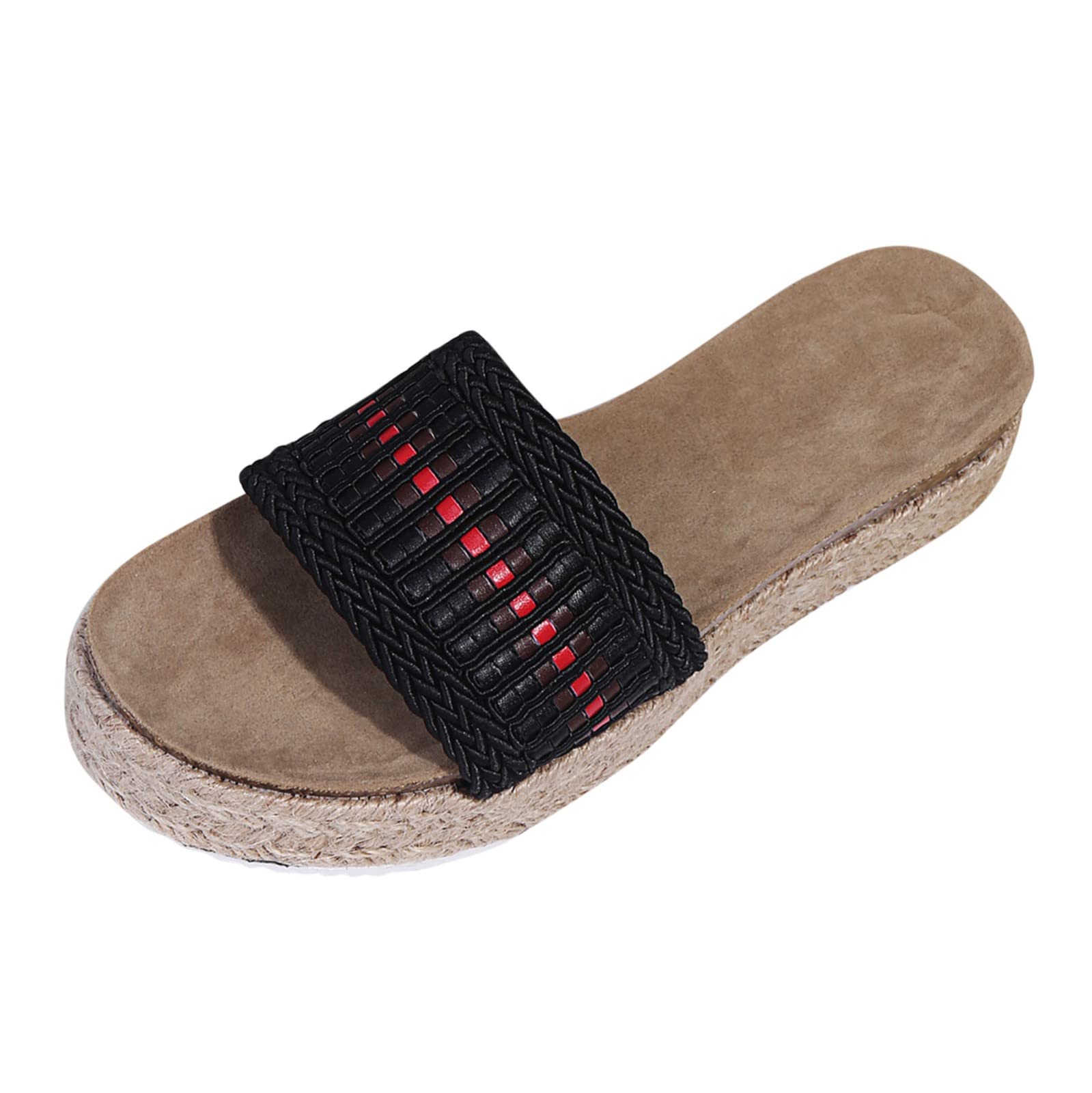 **Breathable Open-Toe Peep Slippers for Women - Flat Weave Summer Sandals & Winter Slippers - Slip-On Comfort for Beach, Home & Travel (Black, Size 7.5)**