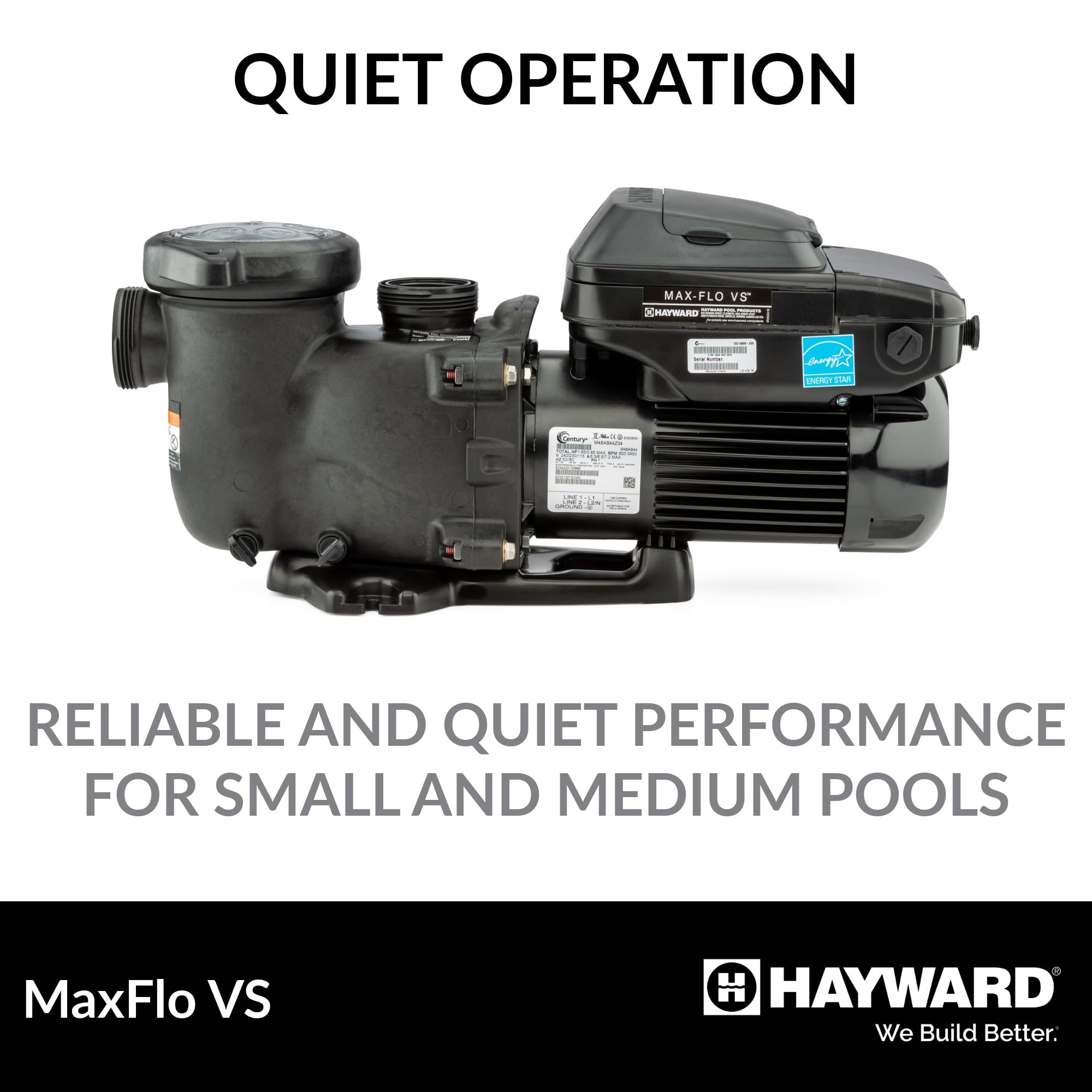 Hayward W3SP2303VSP MaxFlo VS Variable-Speed Pool Pump, Black - Energy-Efficient Pool Pump for Inground and Above Ground Pools