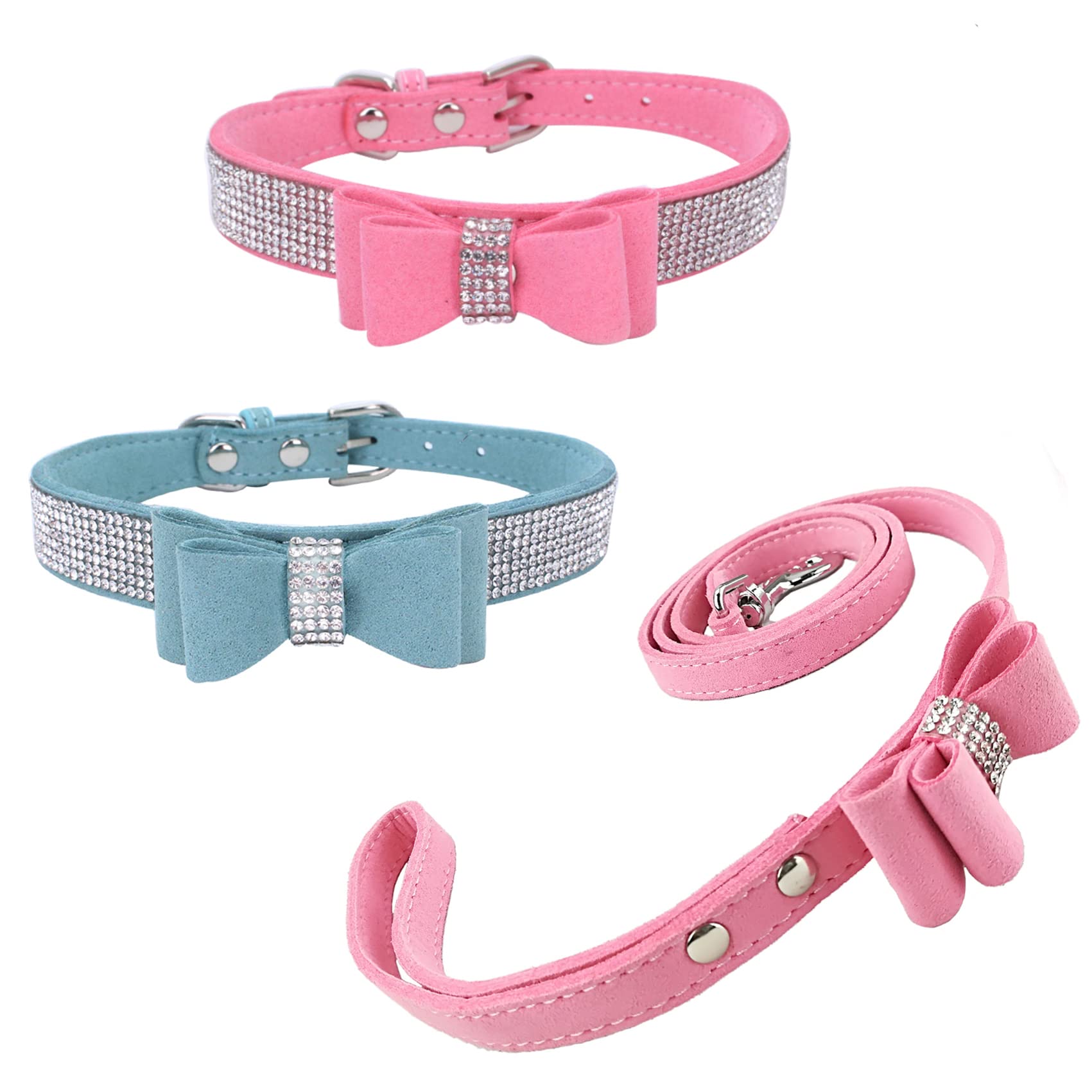 3pcs Stylish Dog Collar with Leash Set & 2pcs Bow Tie Puppy Collar - Cute Pink Bow Tie Leash for Small Dogs & Cats | Perfect for Daily Walks, Pet Fashion & Photo Shoots