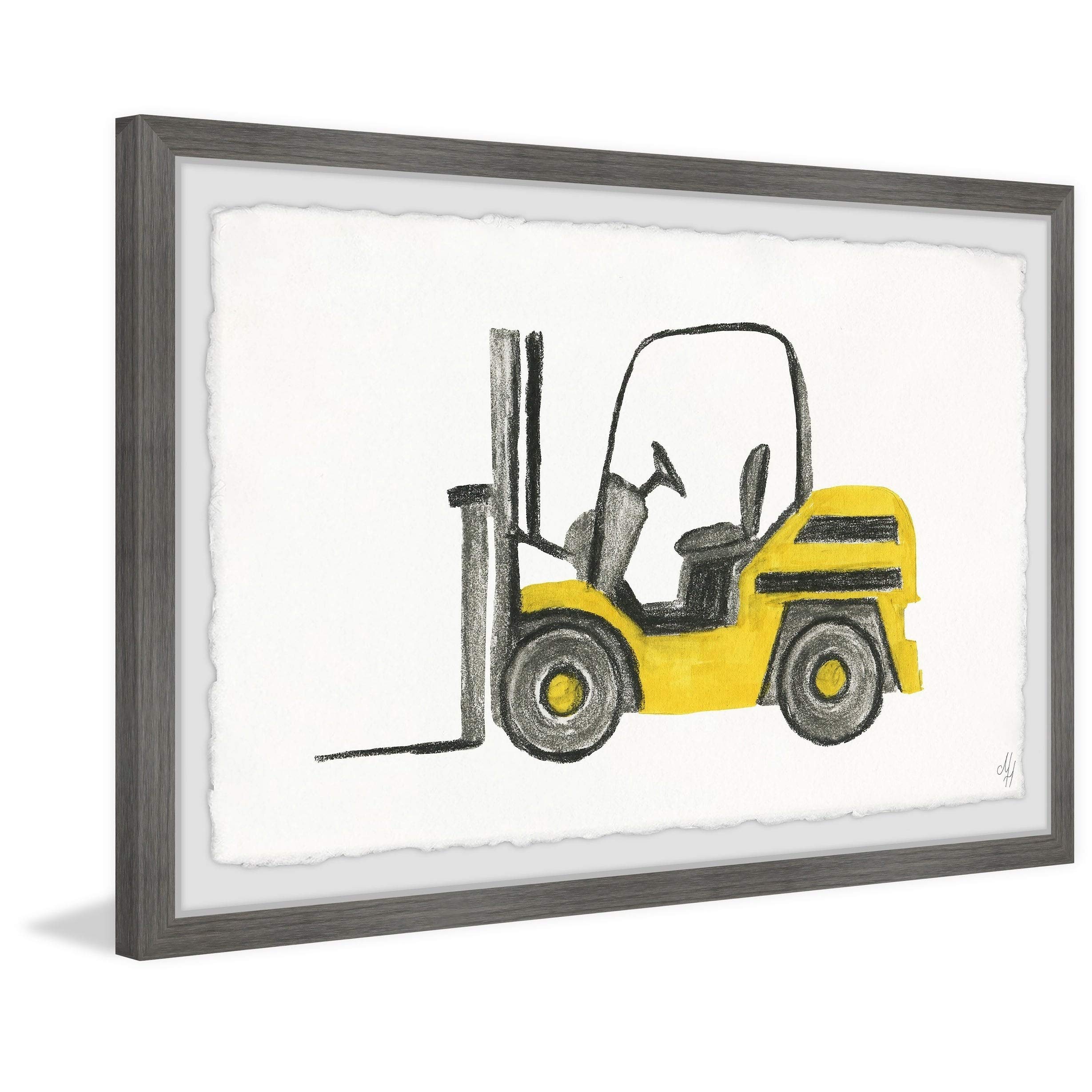 Handmade Forklift Truck Framed Print Wall Art - 30x20 Inches Modern Industrial Decor for Office, Garage & Man Cave - Marmont Hill