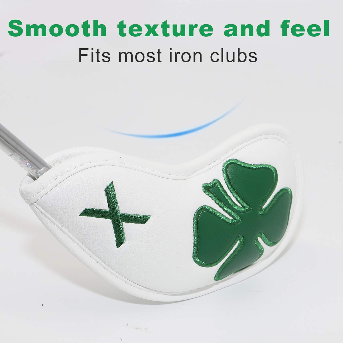 Premium Leather Golf Iron Head Covers Set of 10 - Lucky Clover Design with Secure Magic Tape for All Brand Clubs | Protective Club Covers for Travel & Storage | Ideal Gift for Golf Enthusiasts