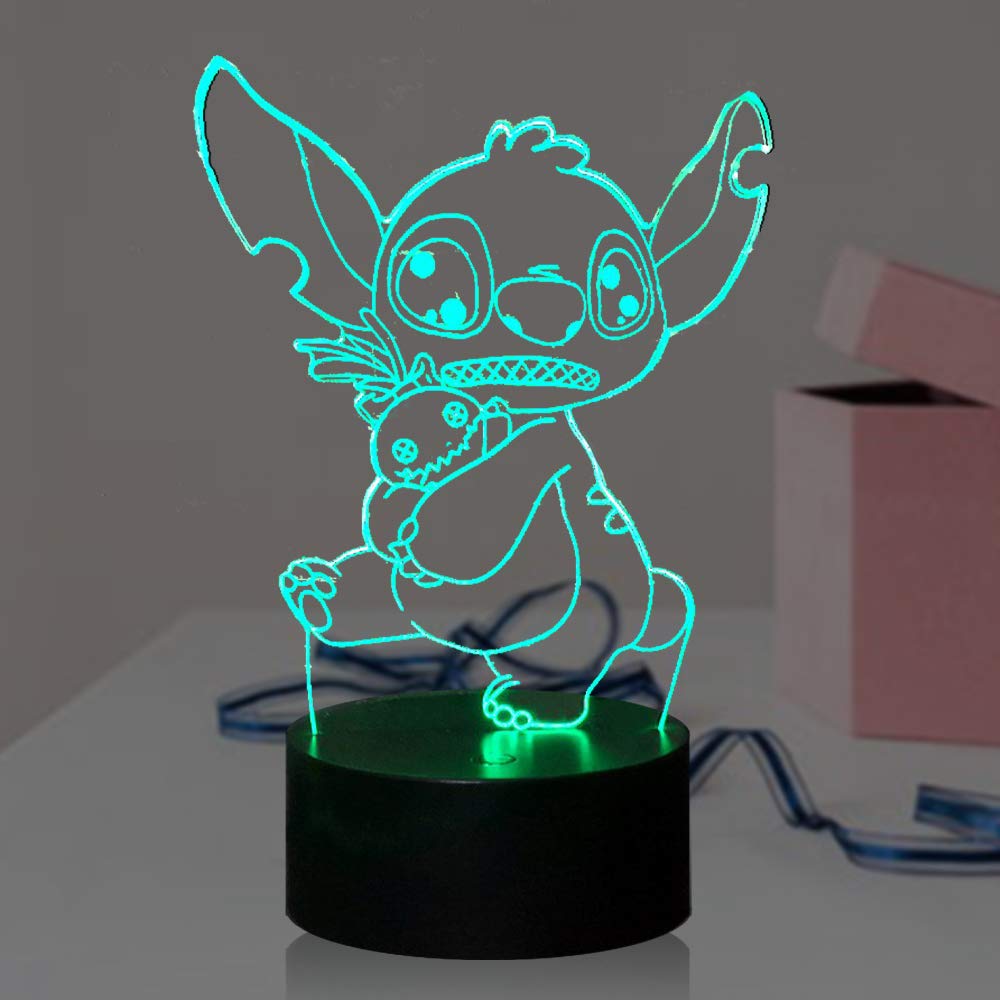 **Stitch 16 Color 3D LED Night Light - USB Touch & Remote Control Acrylic Table Lamp for Kids, Nursery, Bedroom - Perfect for Christmas, Birthday Gifts & Sleep Aid**    *(Use Scenarios: Ideal for children's bedrooms, nurseries, or as a cozy night light for sleep comfort. Great as a gift for birthdays, Christmas, or Disney fans!)*