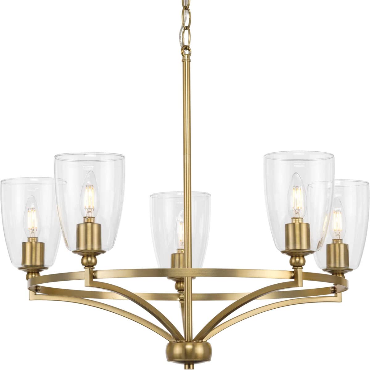 Progress Lighting Parkhurst Collection 25-1/4 Inch 5-Light Brushed Bronze Chandelier with Clear Glass Shades - Elegant Dining Room & Entryway Lighting Fixture for Home Decor