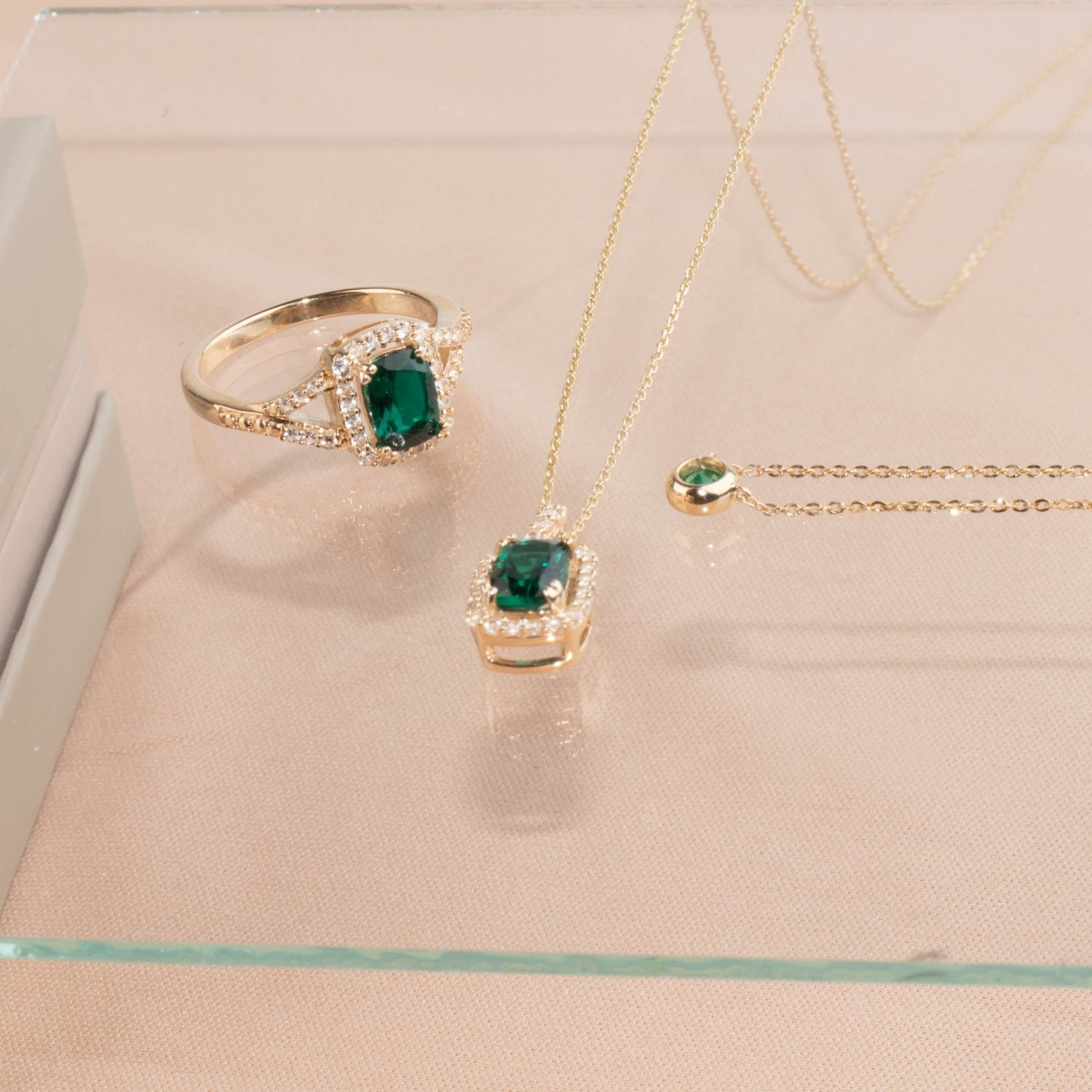 14K Solid Yellow Gold Emerald Station Necklace - Bezel Set for Everyday Elegance | Perfect for Gifts, Anniversaries, and Special Occasions