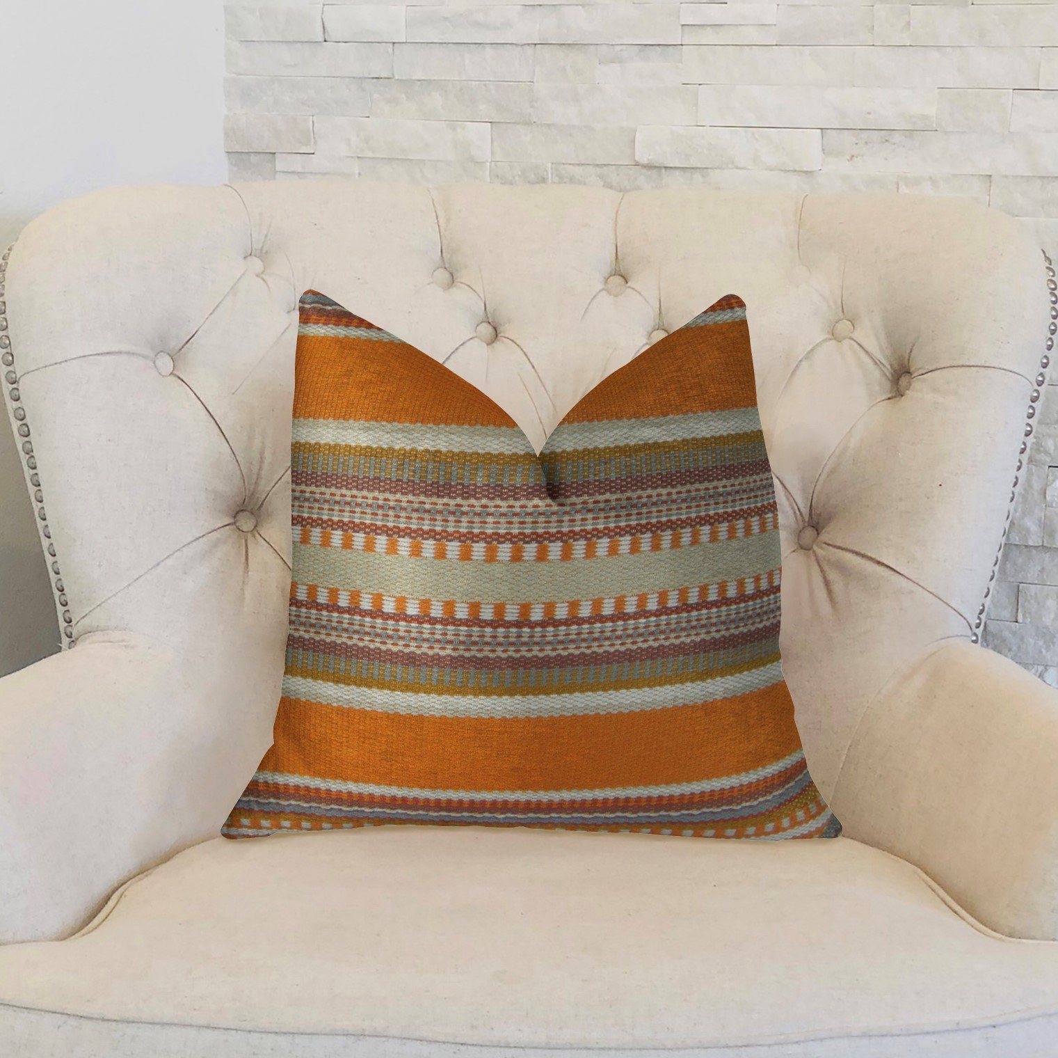 Plutus South Shore Amber Orange Olive and Cream Handmade Luxury Pillow - 20