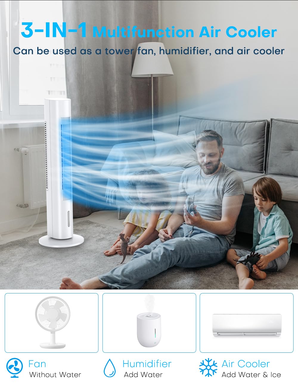 BALKO 35 Inch Evaporative Air Cooler - 2024 Upgraded Portable Swamp Cooler with 20Ft Remote, 70° Oscillation, 3 Speed Settings & Smart Timer - Energy Efficient Windowless Air Conditioner for Bedroom, Living Room, Office & Outdoor Use
