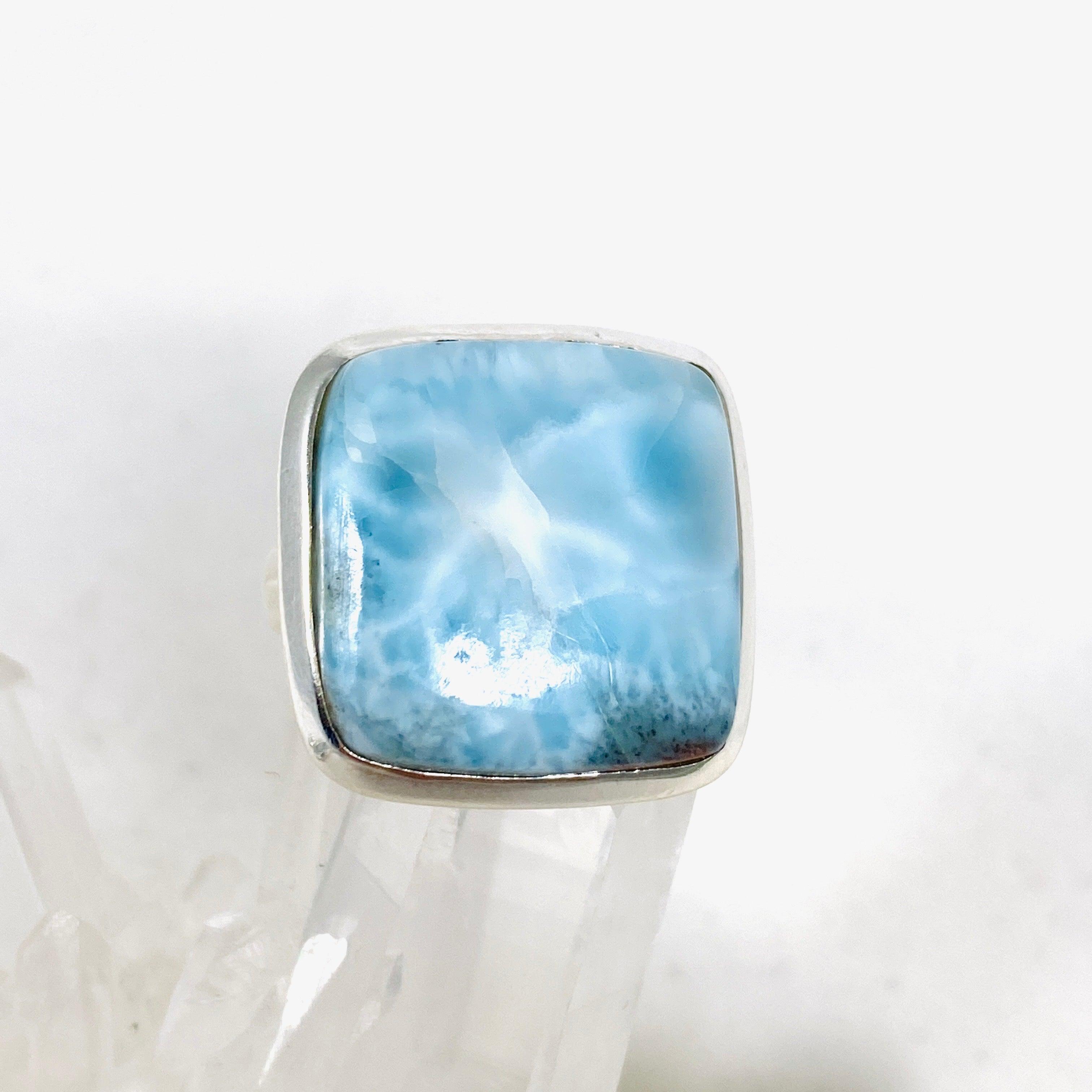 Larimar Square Ring Size 10 - Genuine Blue Stone Silver Jewelry for Women - Perfect for Beach Vacation, Boho Fashion & Gift Giving