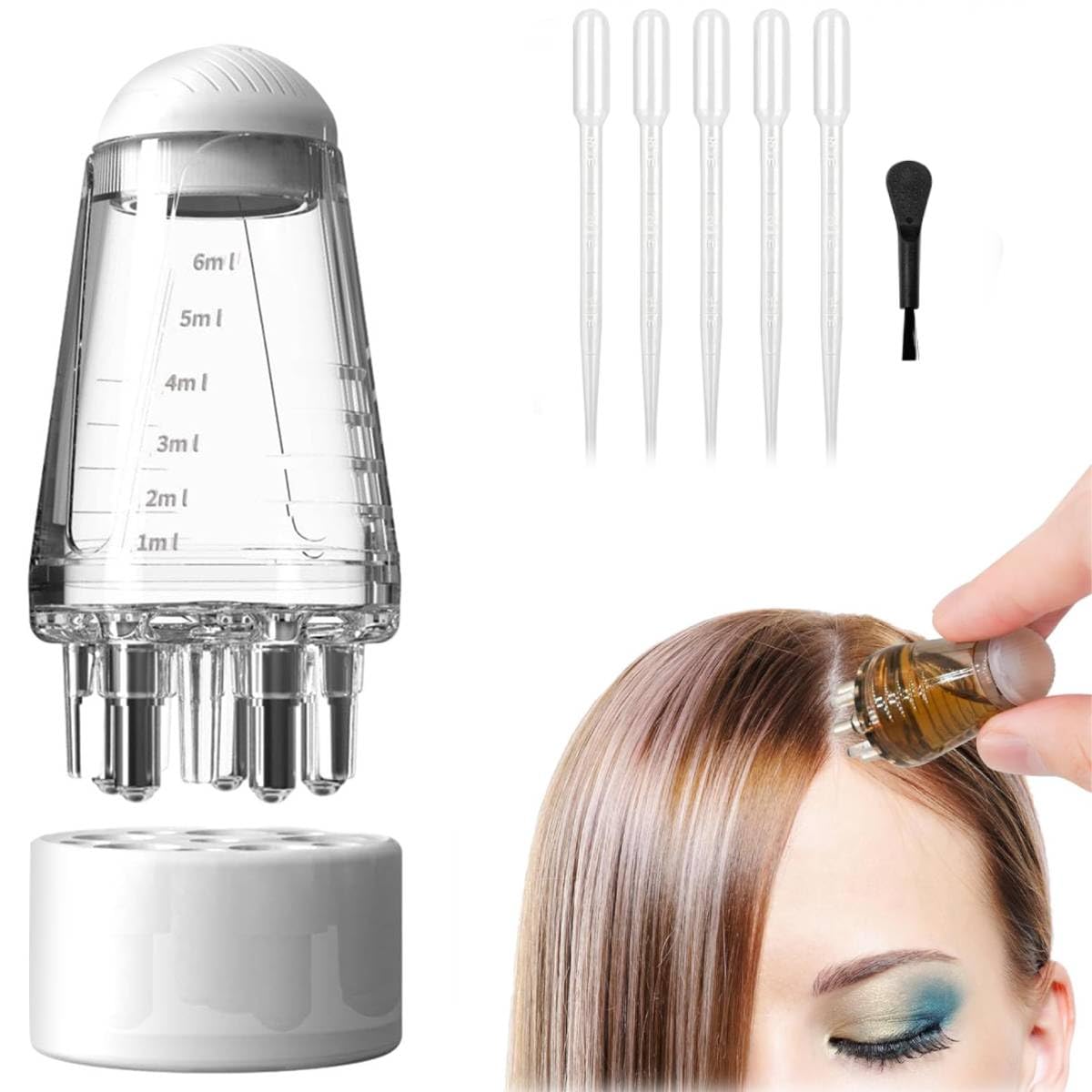HANNEA® Scalp Applicator Comb for Hair Growth - 5 Water Discharge Columns Hair Oil Applicator Bottle with Scalp Massager - Perfect for Hair Oils, Serums & Treatments - At-Home Hair Care & Salon Use