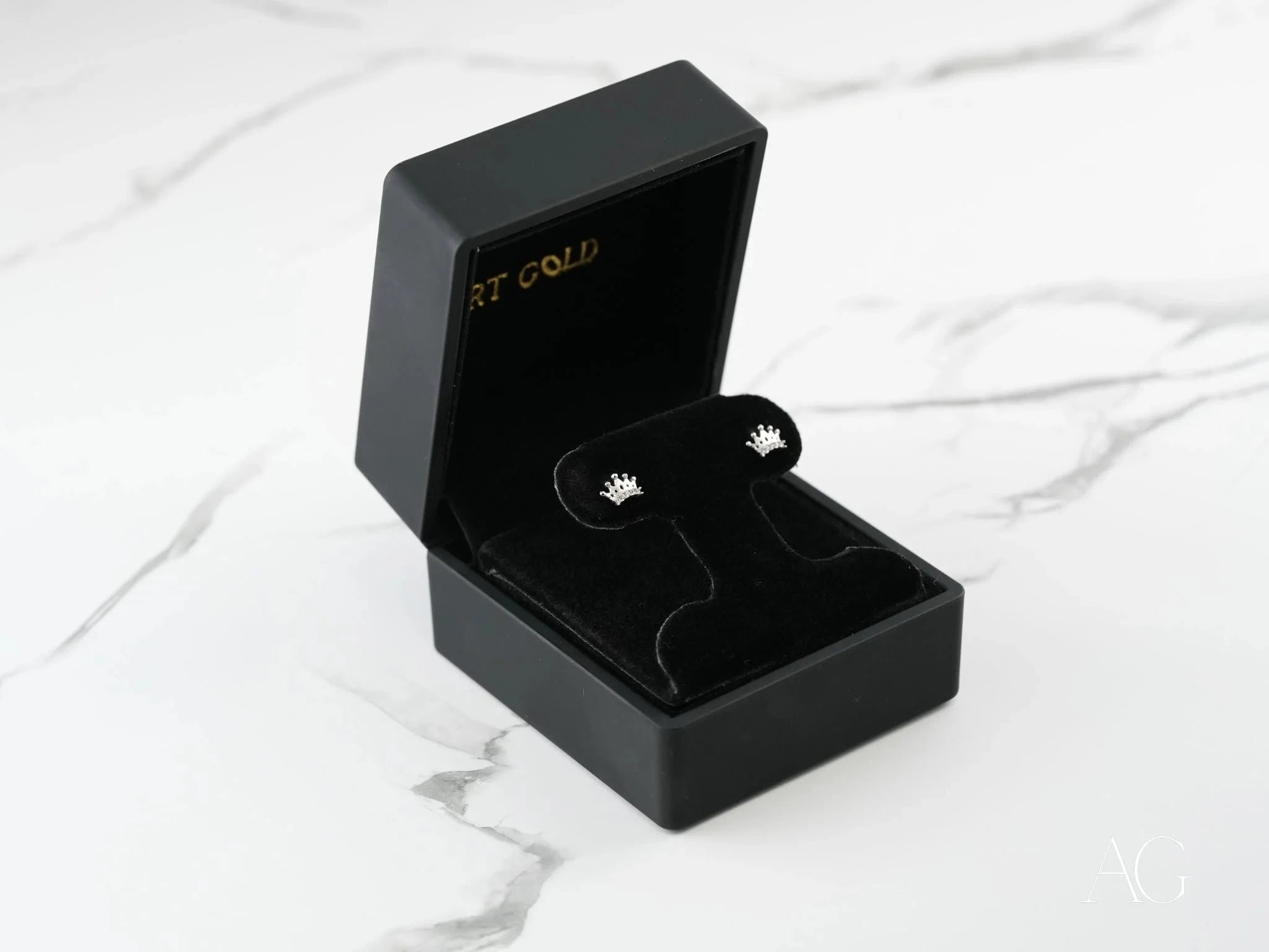 18K White Gold Crown Earrings for Women - Royal Spark Elegant Jewelry - Perfect for Weddings, Parties & Special Occasions