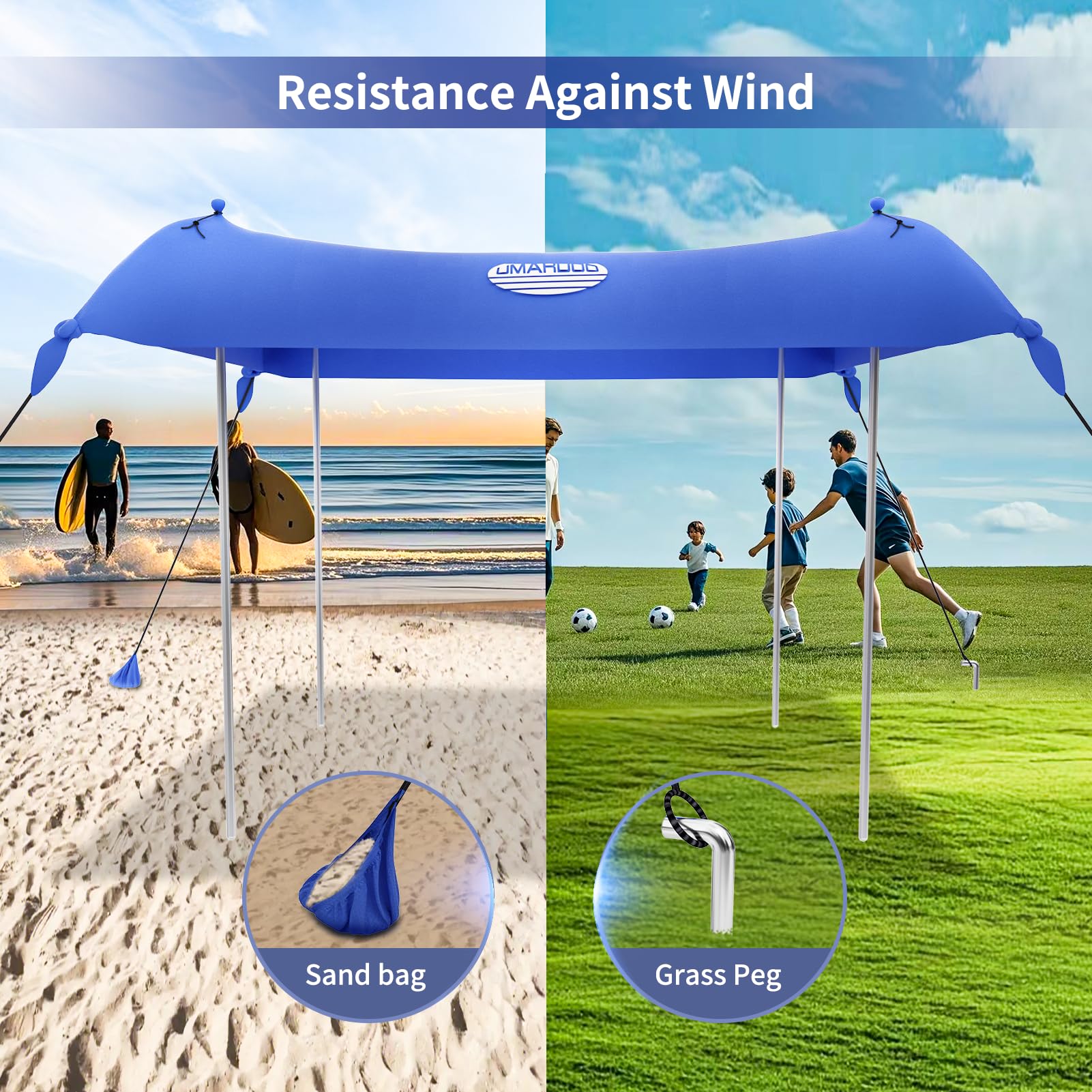 UMARDOO 10x10FT Portable Beach Tent with UPF 50+ Sun Protection - Easy Setup Wind-Resistant Sun Shelter with Carry Bag - Perfect for Family Beach Trips, Camping, Picnics & Outdoor Travel (Blue)