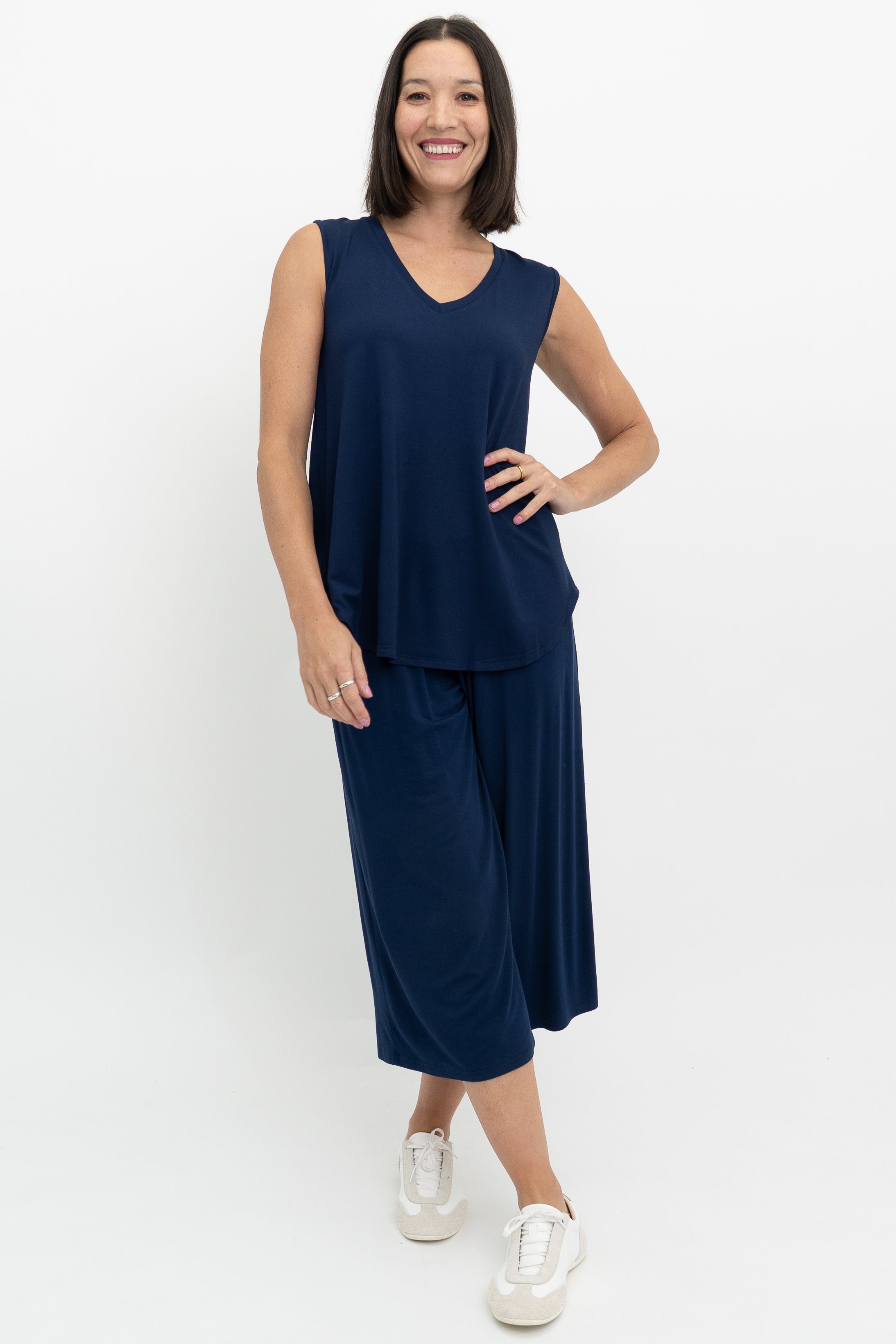 Jackie Tank Top for Women - Soft Bamboo Fabric in Indigo Blue - Perfect for Yoga, Travel & Casual Wear