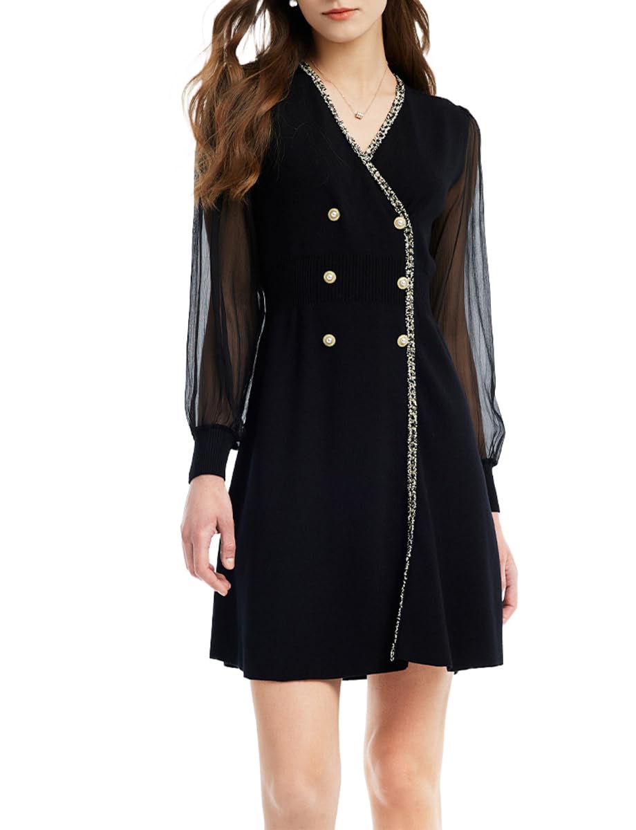 Elegant Black Formal Dress for Women - Silk & Lace Long Sleeve V-Neck Velvet Evening Gown | Perfect for Weddings, Parties & Special Occasions