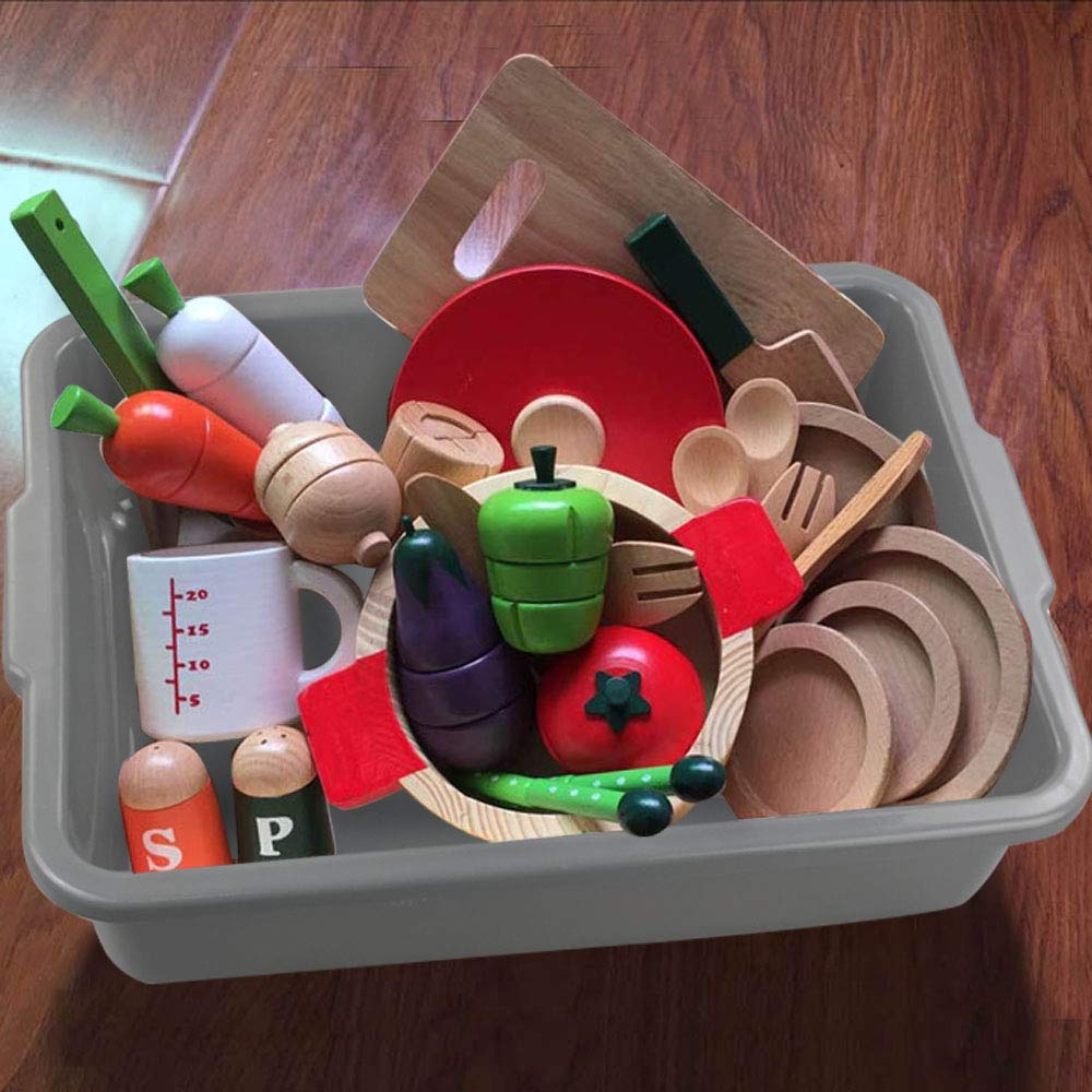 13L Plastic Commercial Tote Box with Lids - Heavy Duty Bus Tubs for Restaurant, Kitchen & Food Service - Durable Storage Containers for Dishwashing, Organization & Transport (4-Pack)