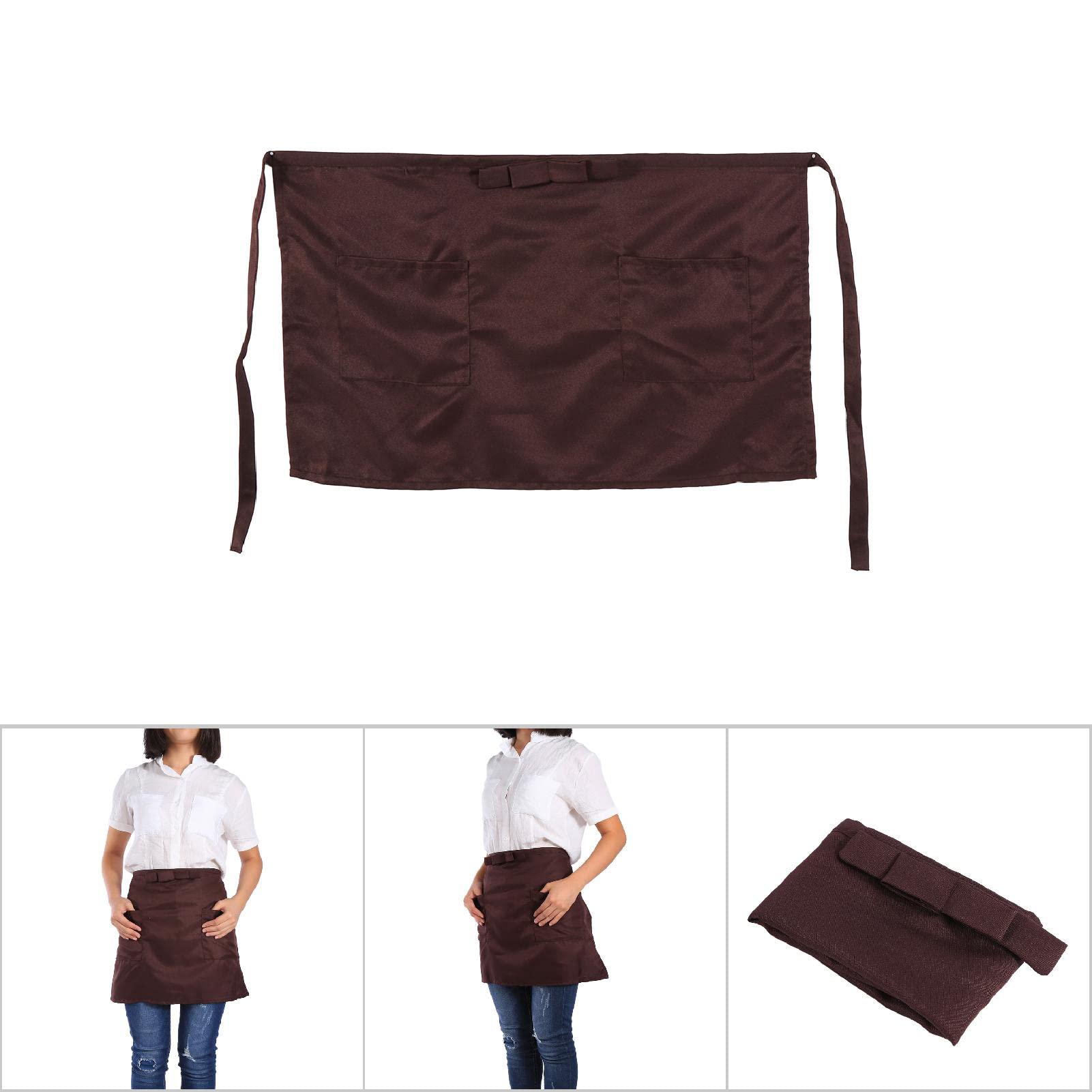 Joyzan Unisex Kitchen Aprons with Pocket, Waist Bowknot Design & Reinforced Seams - Durable Half Aprons for Cooking, Crafting, BBQ, Drawing, Outdoor Activities & Restaurant Use (Brown)