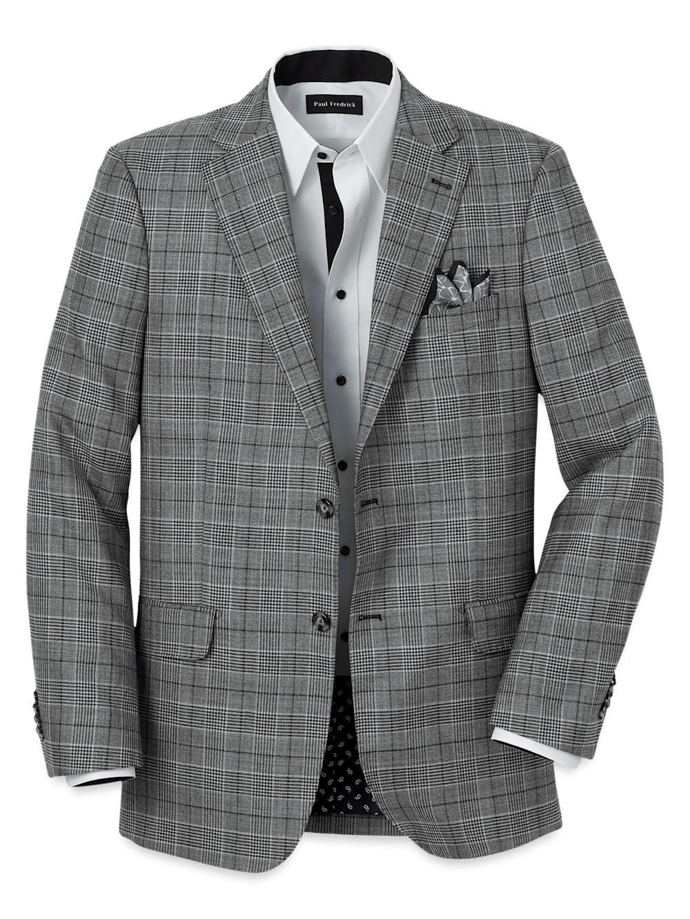 Wool Plaid Single Breasted Notch Lapel Blazer for Men - Classic Black & Grey Checkered Sport Coat | Perfect for Business Casual, Office Wear & Formal Events
