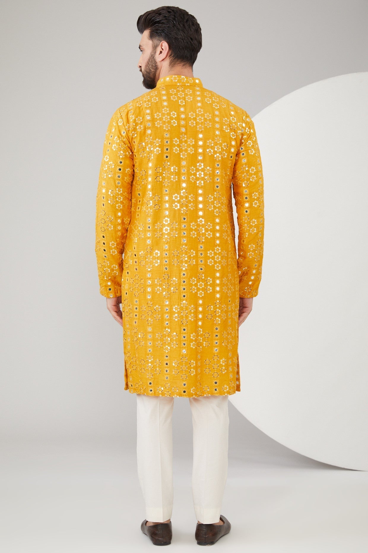 Mustard Silk Mirror Work Kurta for Women | Elegant Embroidered Indian Tunic Top | Perfect for Festivals, Weddings & Special Occasions