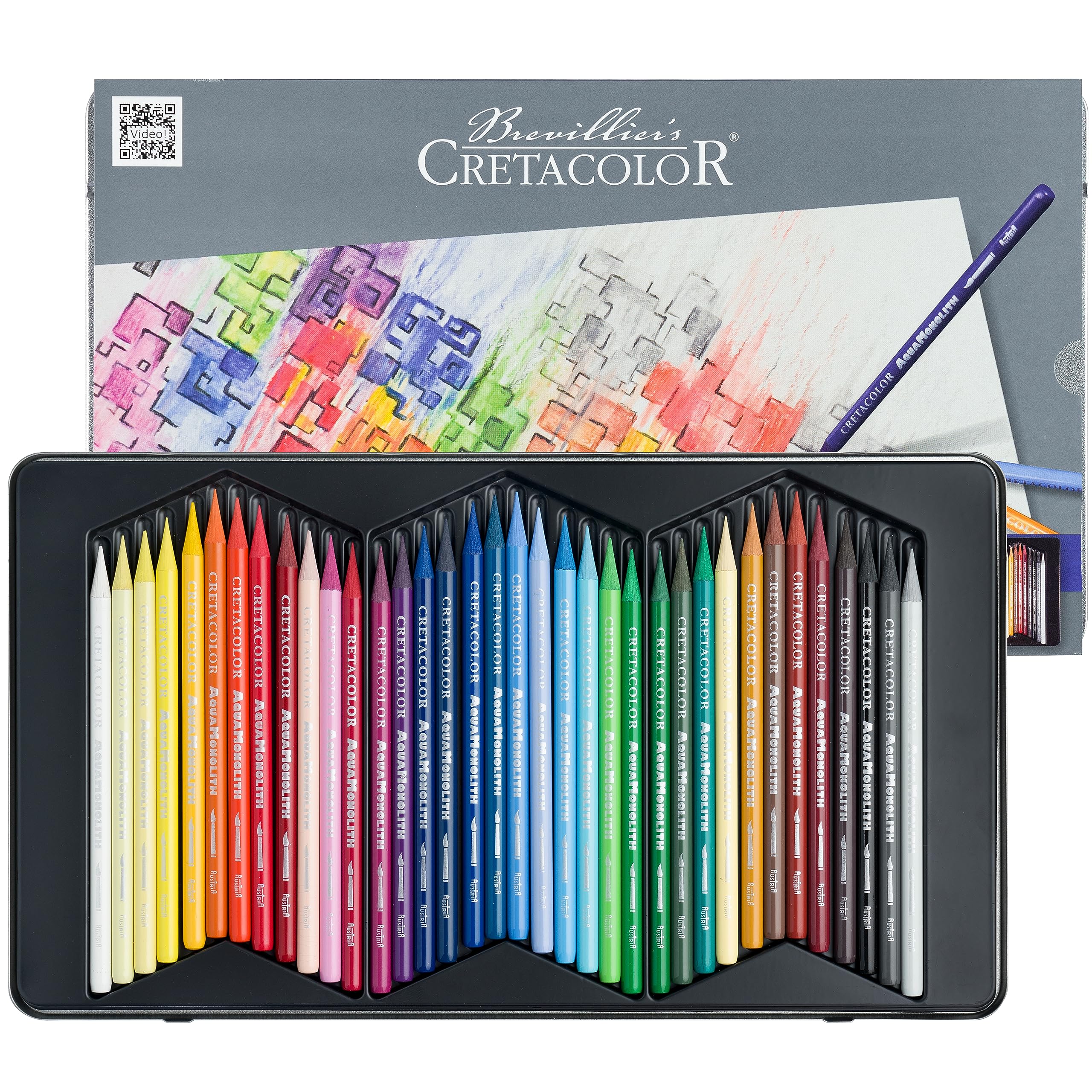 Cretacolor Aqua Monolith Watercolor Pencil Set - 36 Colors, Professional Water-Soluble Colored Pencils for Artists & Sketching | Perfect for Watercolor Painting, Drawing, and Mixed Media Art Projects