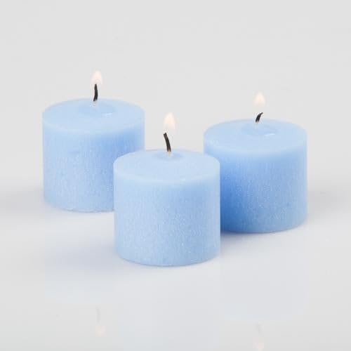 144 Light Blue Ocean Breeze Scented Richland Votive Candles with 144 Clear Glass Eastland Holders - Perfect for Weddings, Spa Relaxation & Home Decor
