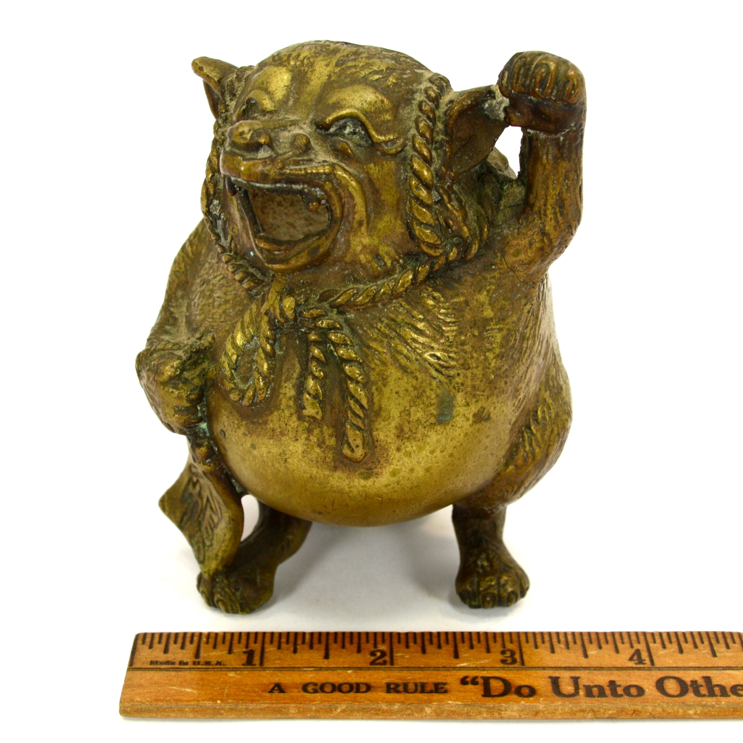 Antique Japanese Tanuki Figural Brass Incense Burner - Raccoon Dog Statue (Missing Lid) - Perfect for Home Decor, Zen Meditation & Asian-Inspired Gifts
