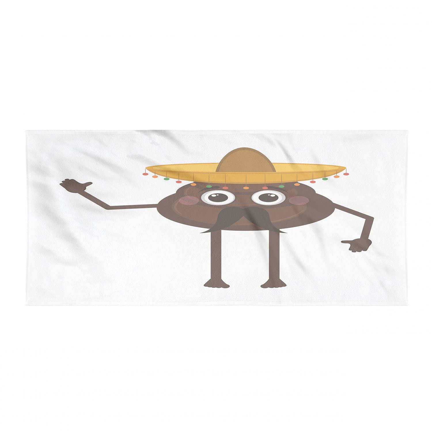 Ambesonne Funny Poop Emoticon Sports Towel - Cartoon Mexican Turd with Hat & Mustache - Soft Lightweight Absorbent Microfiber Gym Towel for Beach, Yoga, Workout & Sports - Perfect for Gifts, Parties & Humorous Occasions