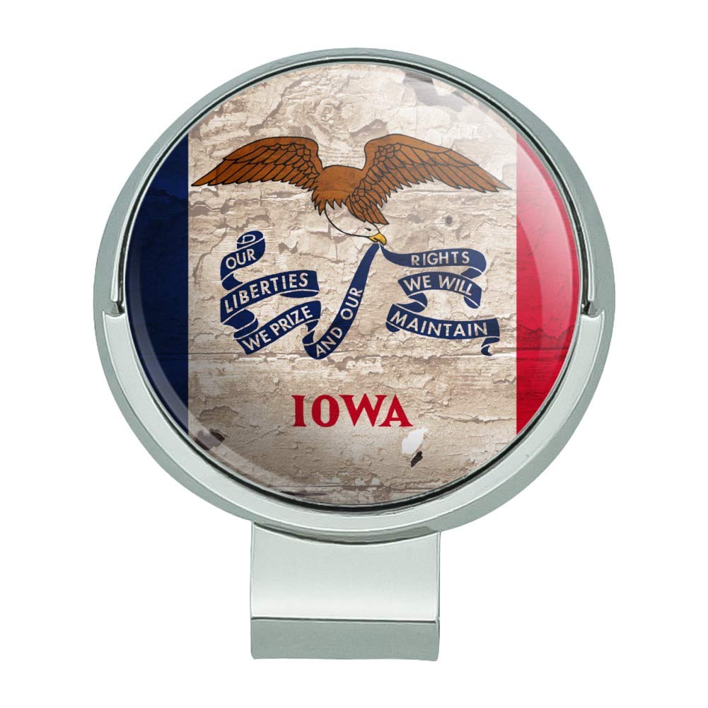 Vintage Iowa State Flag Golf Hat Clip with Magnetic Ball Marker - Distressed USA Design for Golf Enthusiasts | Perfect for Golf Accessories and Team Spirit