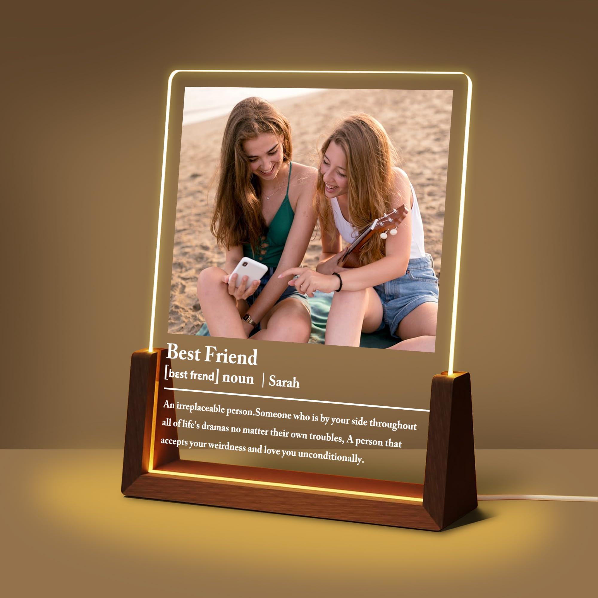 **Personalized Best Friend Birthday Gifts for Women - Custom Acrylic Night Light Picture Frame - Unique Long Distance Soul Sister Besties Christmas Gifts (Perfect for Home Decor, Bedroom, Office & Special Occasions)**