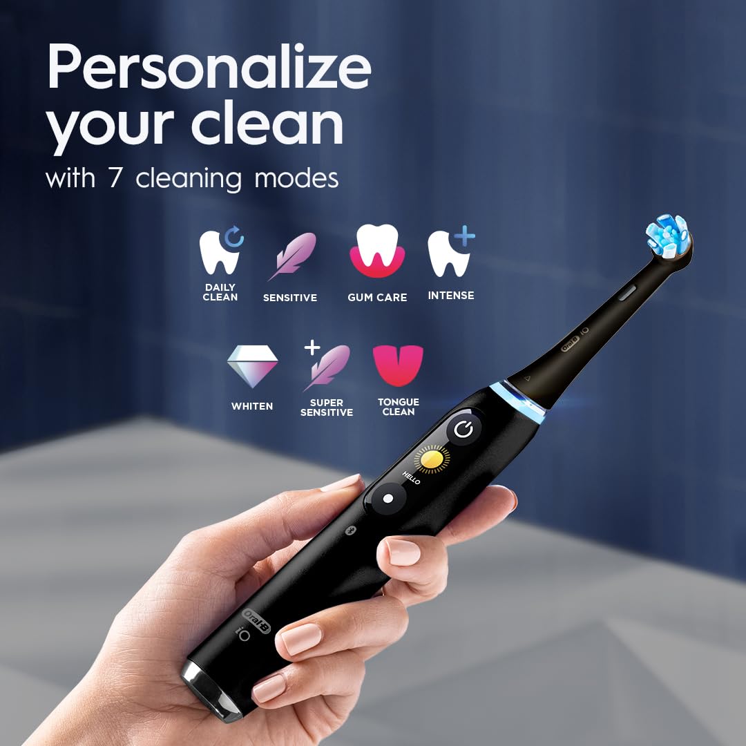 Oral-B iO Series 9 Electric Toothbrush with 4 Brush Heads, Aqua Alabaster - Smart Pressure Sensor & AI Cleaning for Professional Dental Care at Home