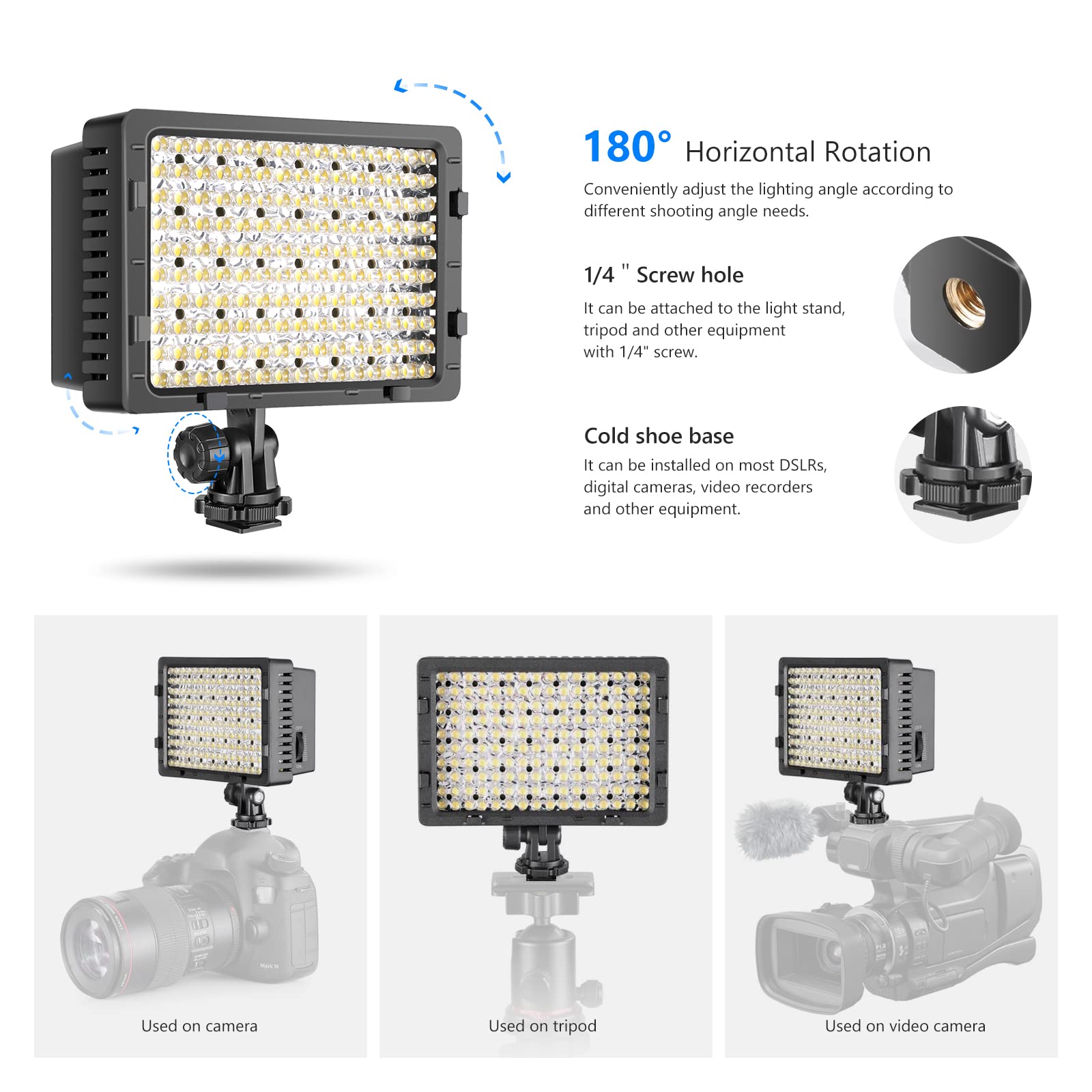 NEEWER 160 LED CN-160 Dimmable Ultra High Power Panel Light for Canon Nikon Sony DSLR Cameras - Professional Photography Lighting for Studio, YouTube Videos & Live Streaming