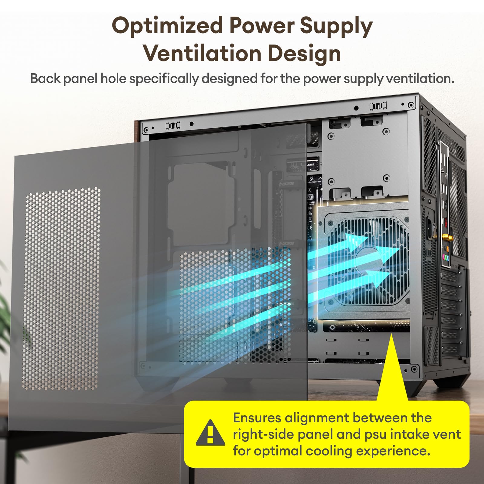 Premium Walnut Wood ATX Mid-Tower PC Case - 4 x 120mm ARGB PWM Fans Pre-Installed, USB Type-C Port, Tempered Glass Side Panel - Black Mirage 6 Gaming Computer Case for Home Office & Streaming Setup