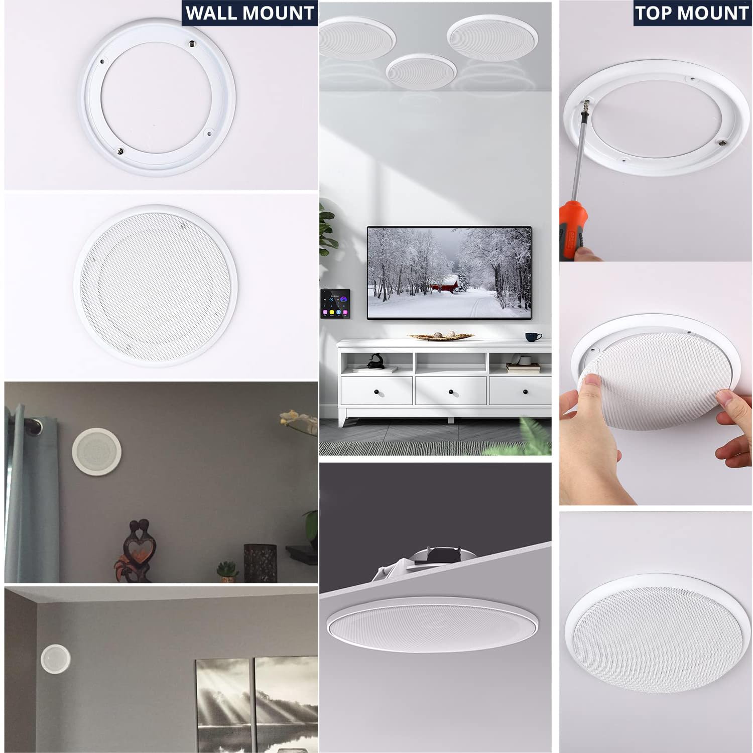 MACHSWON 2-Pack 4 Inch White Round Speaker Grill Covers - Universal Surface Mount Ceiling Speaker Hole Covers for Home Theater, RV, Boat & Marine Installation - Perfect for Home Audio, Car Audio & Outdoor Sound Systems