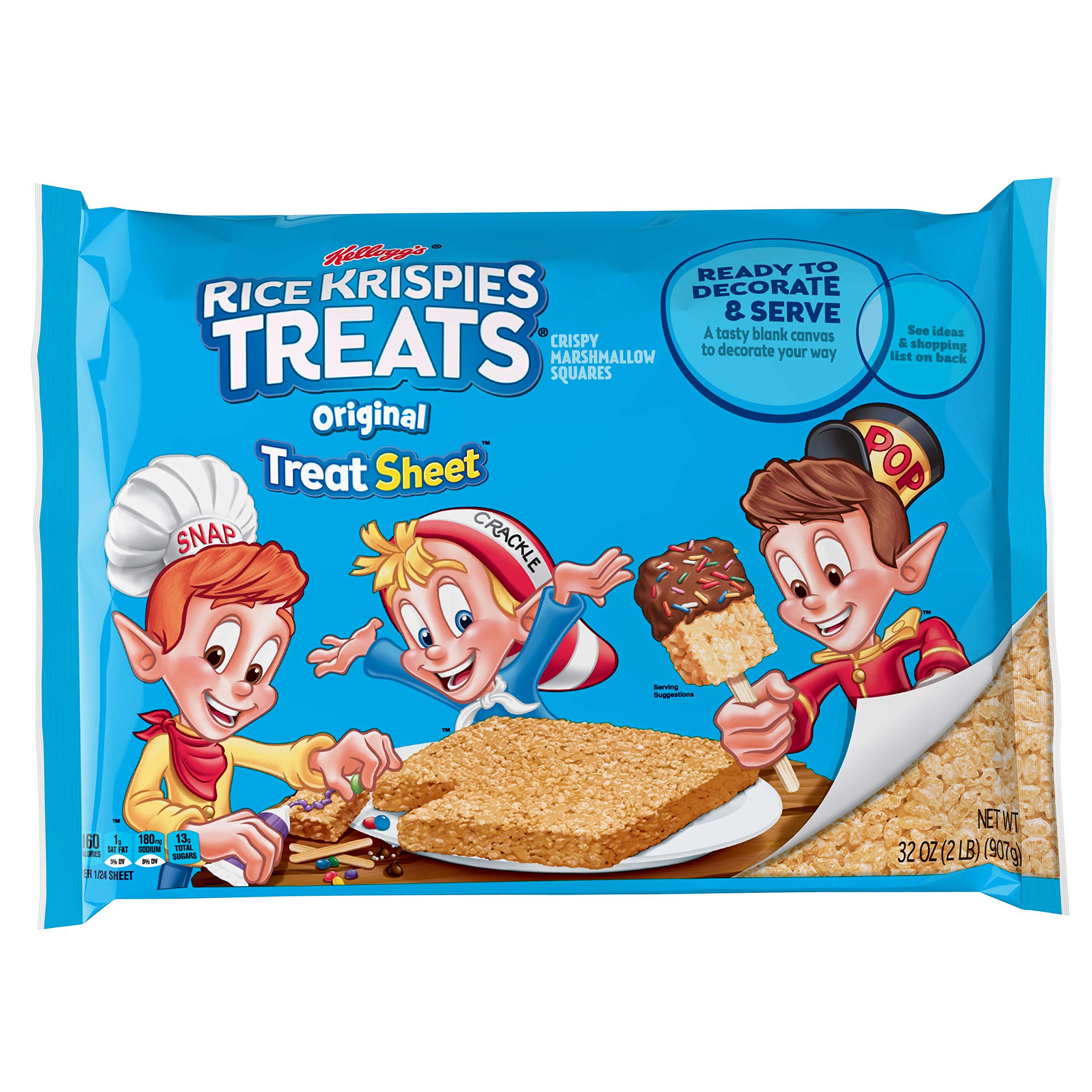 Kellogg's Rice Krispie Treats Sheet - 32 oz (5-Pack) | Bulk Marshmallow Squares for School Snacks, Birthday Parties & Office Treats