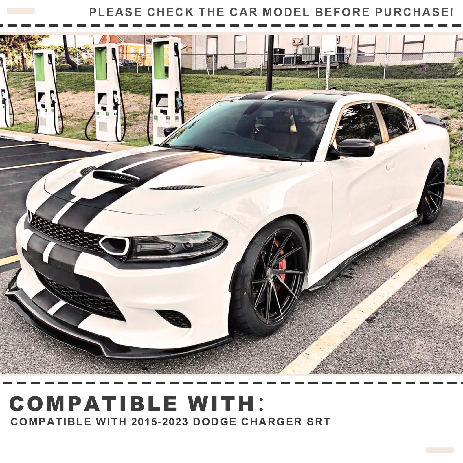 Gloss Black Front Bumper Lip Splitter for 2015-2023 Dodge Charger SRT/GT - ABS Lower Protector & Air Dam Chin Spoiler - Enhances Aerodynamics & Style for Street Racing & Car Shows