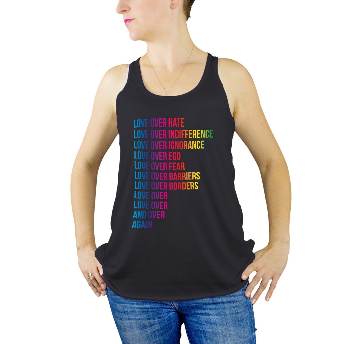 Love Over Hate Indifference Tank Top - More Love Less Hate Slogan Shirt for Women - Casual Wear for Protest, Activism & Everyday Outfits