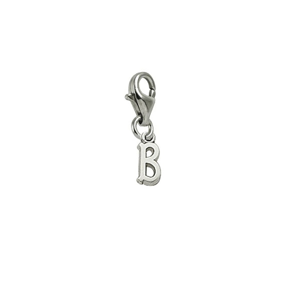 Initial B Charm with Lobster Claw Clasp - Sterling Silver Letter Pendant for Bracelets & Necklaces - Perfect for Personalized Jewelry Gifts & Everyday Wear