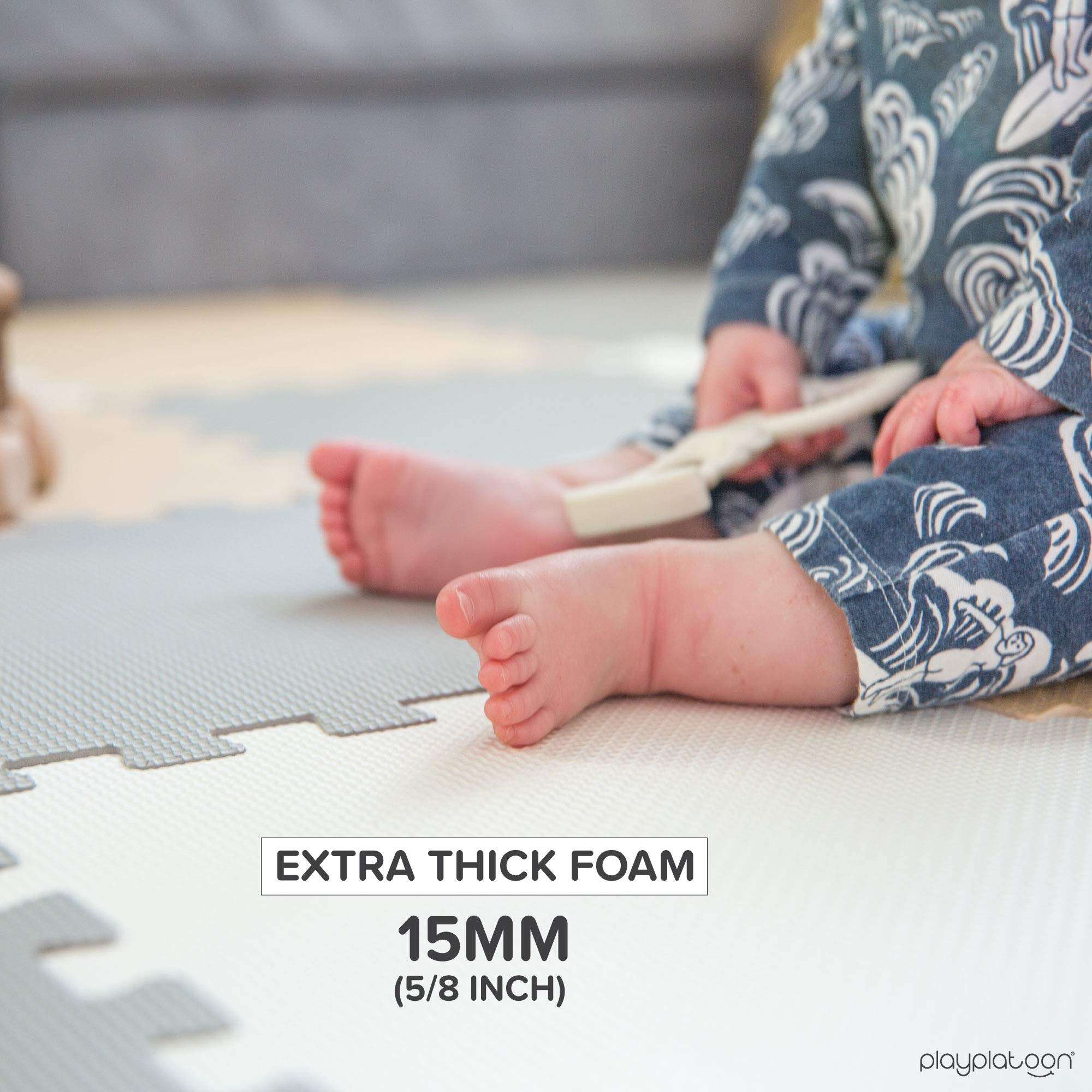 Non-Toxic Foam Puzzle Floor Mat for Toddlers, Kids & Adults - Extra Thick & Cushiony Play & Exercise Mat - 36 Interlocking Tiles (12