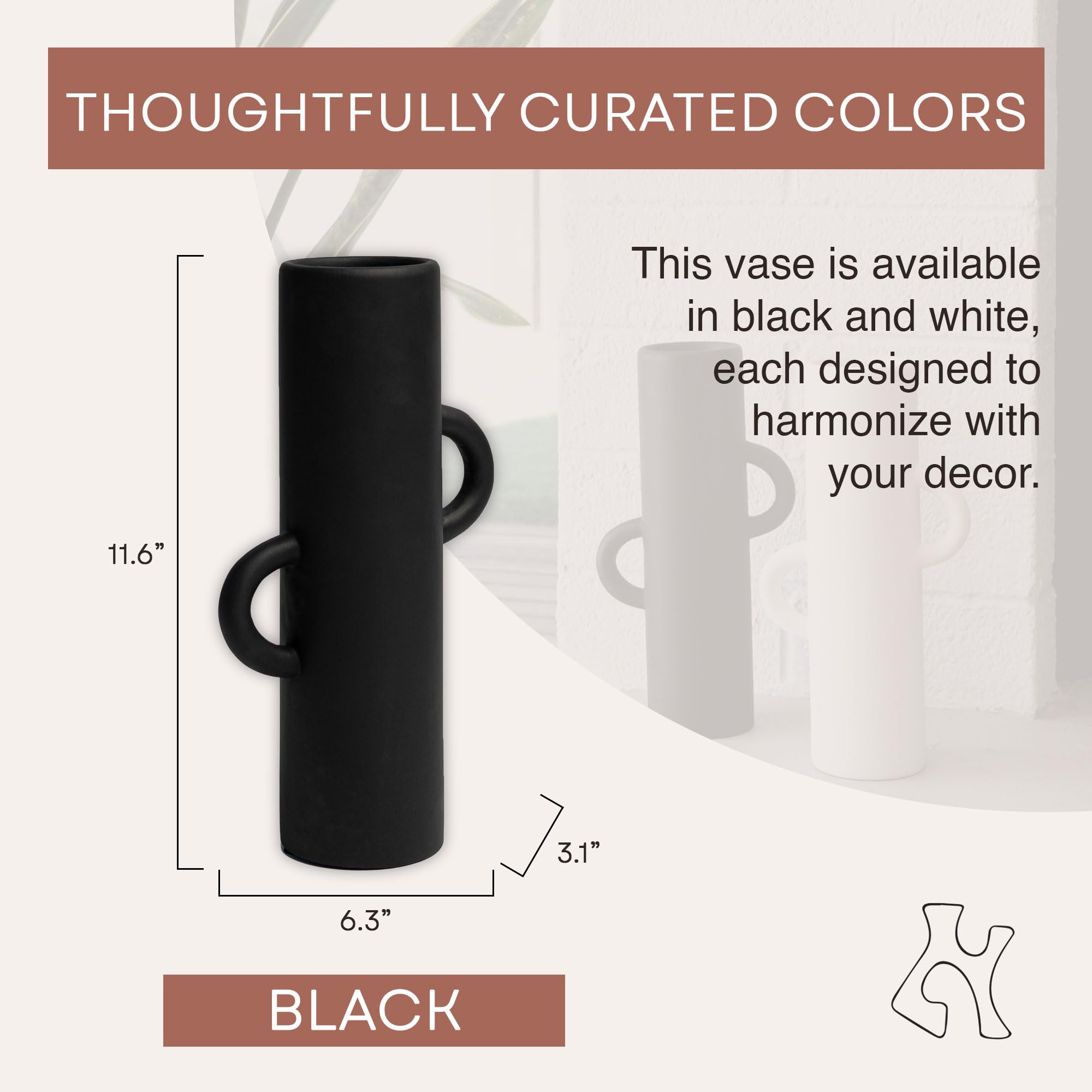 Modern Abstract Tube-Shaped Black Vase - Minimalist Home Decor for Living Room, Bedroom & Office Centerpiece | Ari Decorative Vase