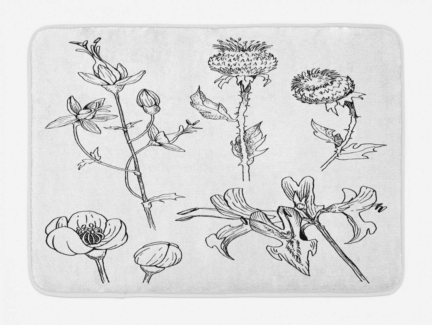 Ambesonne Non-Slip Floral Bath Mat - Hand-Drawn Flower Bouquet Design, 30.2