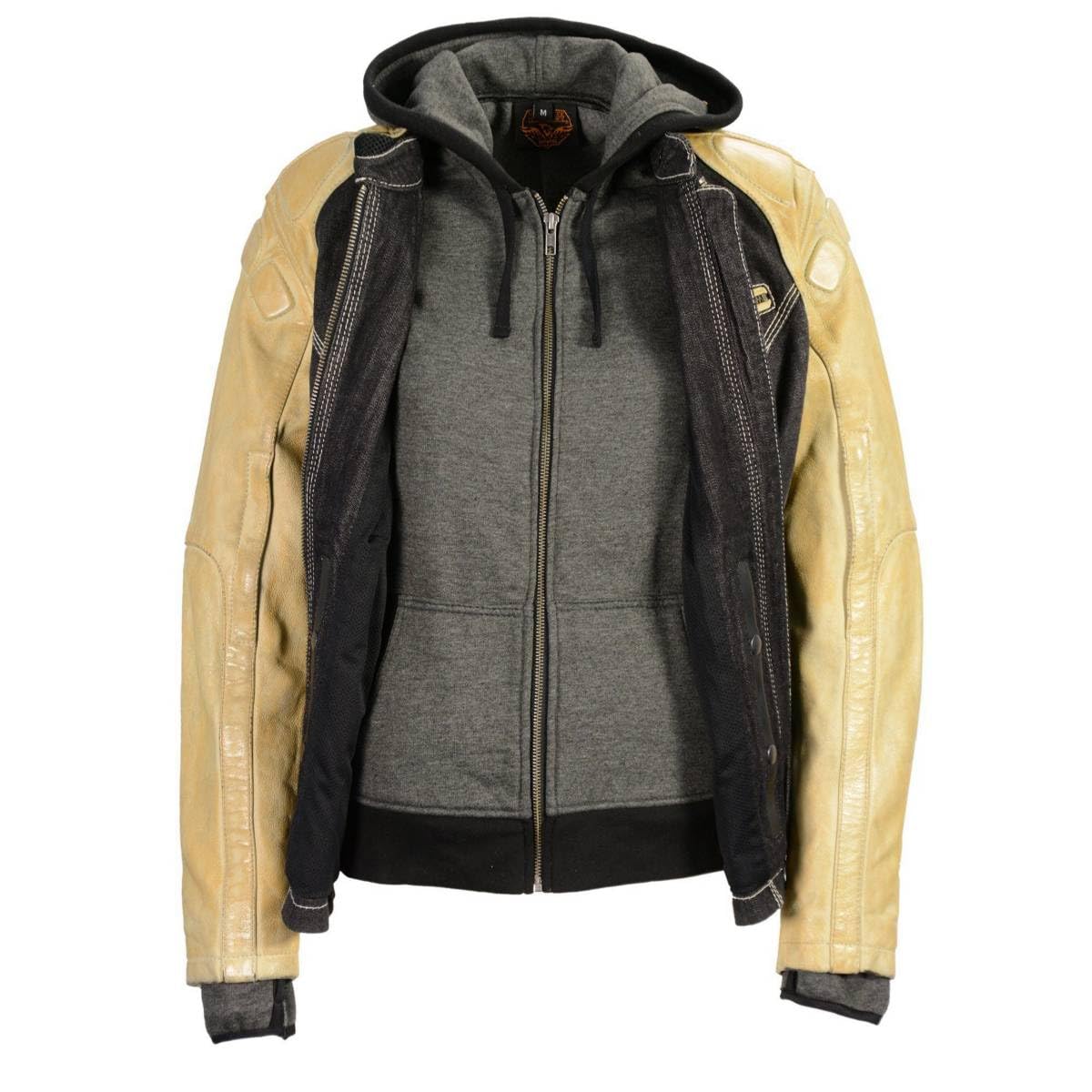 Milwaukee Leather MDL2005 Women's Hooded Two-Tone Black & Beige Denim Leather Scuba Jacket - Stylish Outerwear for Casual Wear & Motorcycle Riding