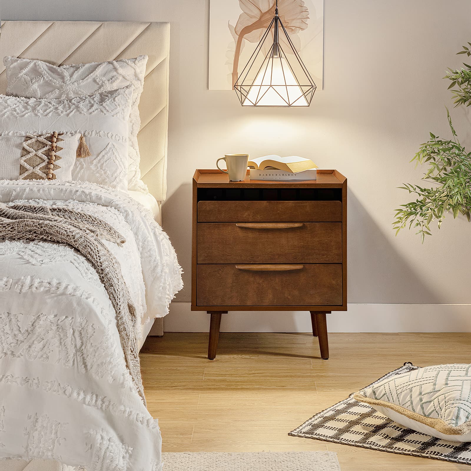 Janet 3-Drawer Nightstand with Optional Styles - Modern Bedside Table for Bedroom, Living Room & Office Storage