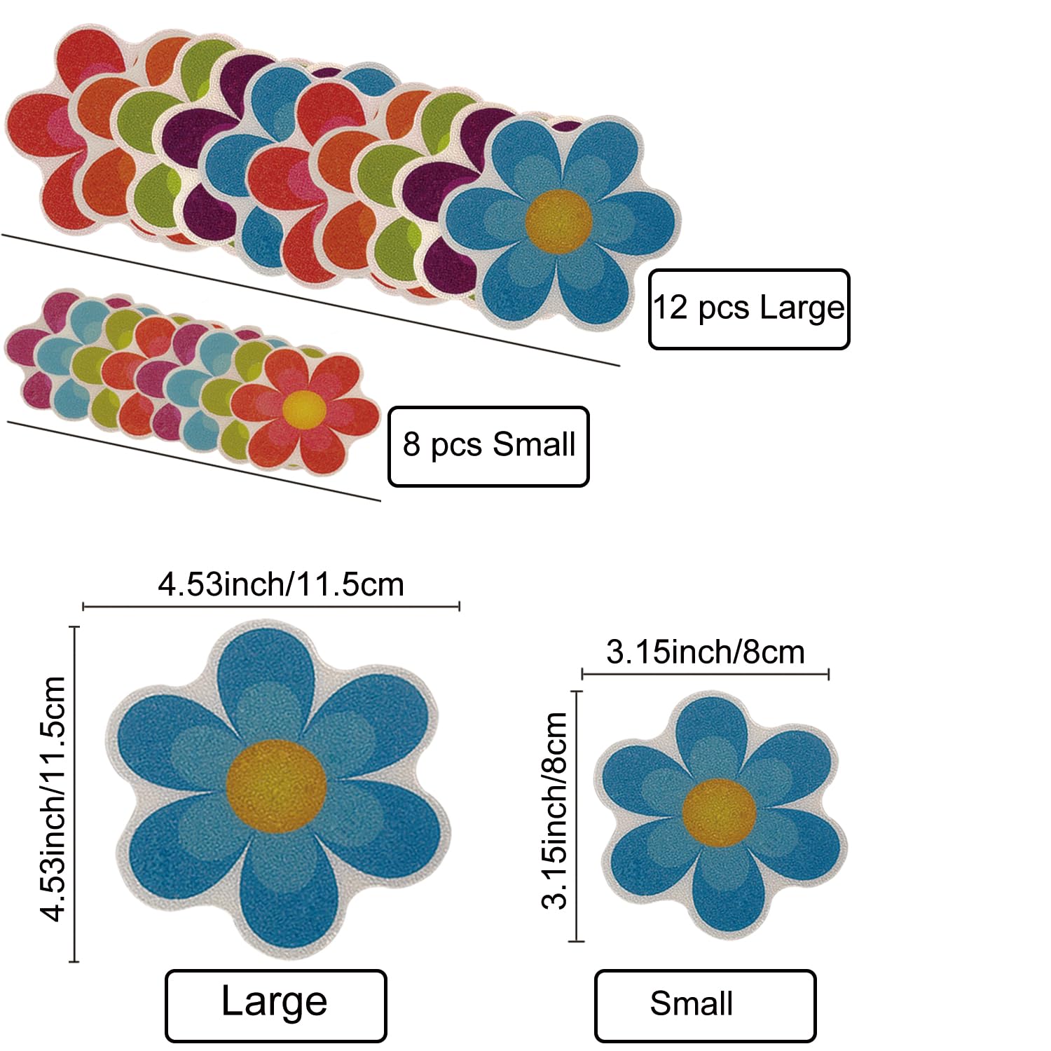 20-Piece Non-Slip Bathtub Stickers with Bright Flower Design - Anti-Slip Shower Stickers for Bathroom Safety - Perfect for Bathtubs, Showers, and Pool Floors to Prevent Slips and Falls