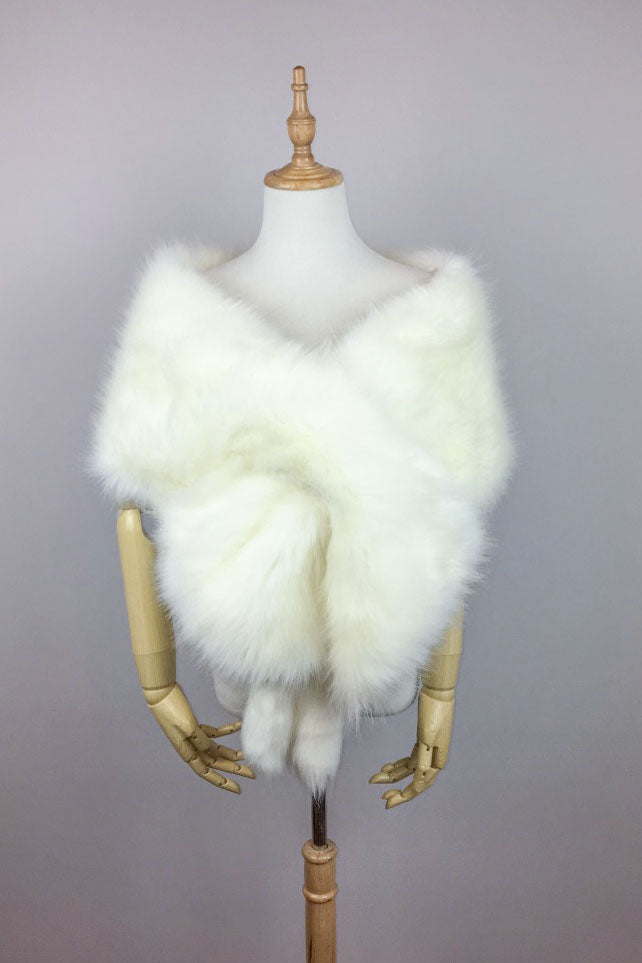Ivory White Fur Shawl - Lilian Ivy03 Elegant Winter Wrap for Women | Perfect for Parties, Weddings & Evening Events