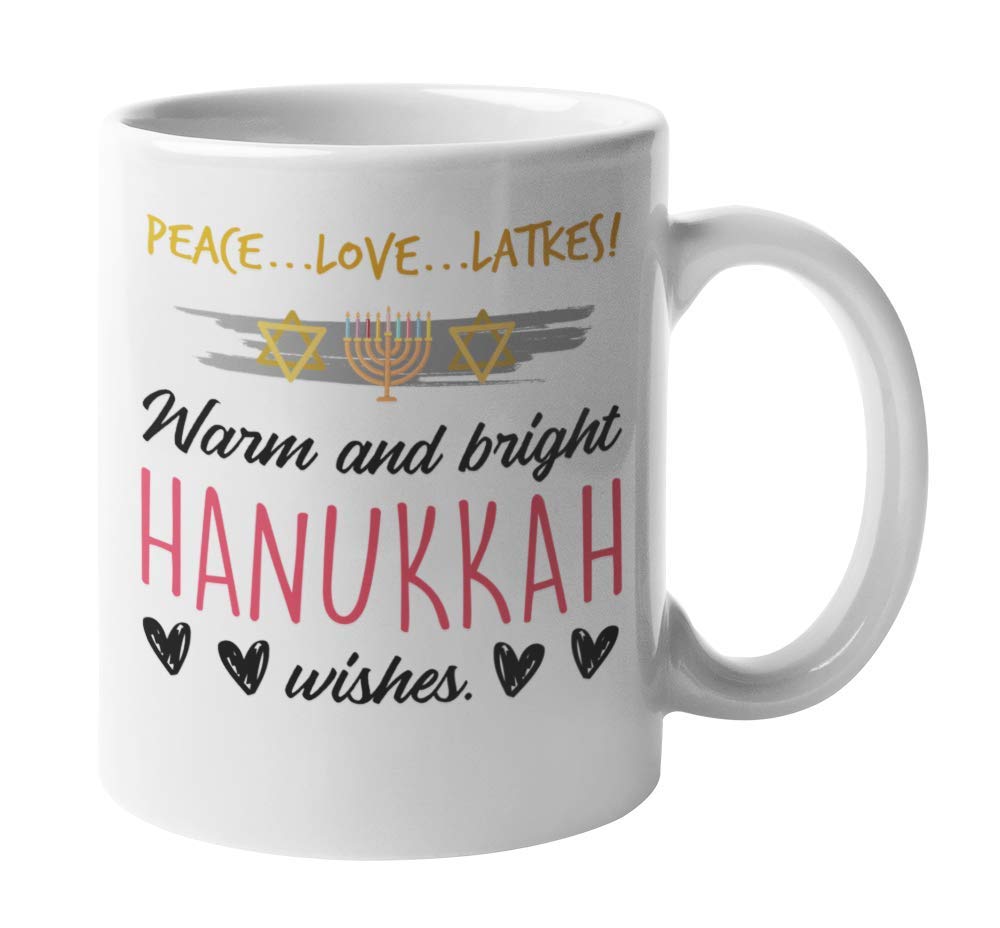 Funny Hanukkah Coffee Mug - 11oz Chanukah Menorah & Star of David Printed Tea Cup, Jewish Latke Lover Gift for Women & Girls | Perfect for Holiday Decor, Candle Holder & Latke Party Celebrations
