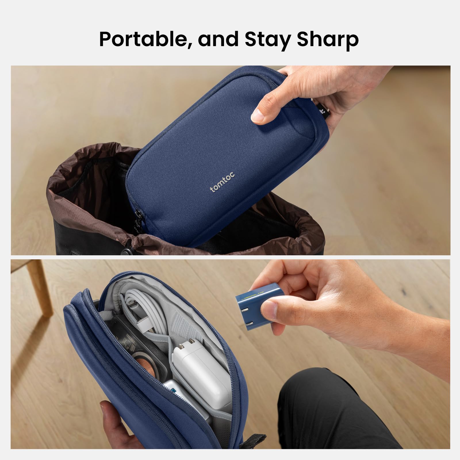 tomtoc Waterproof Tech Organizer - Dual Compartment Travel Cable Storage Bag for Charger, Cord, Phone, Hard Drive & Power Bank | Perfect for Business Trips, Daily Commute & Electronic Accessories Organization