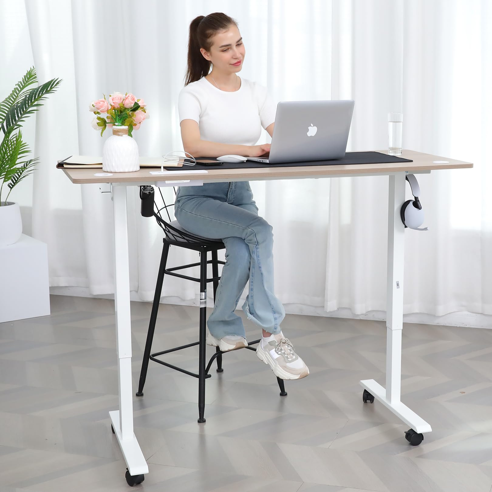 Farexon 55 x 24 Inch Electric Standing Desk with Charging Station - Adjustable Height Computer Desk with USB Ports, Power Outlets & Mouse Pad - 27
