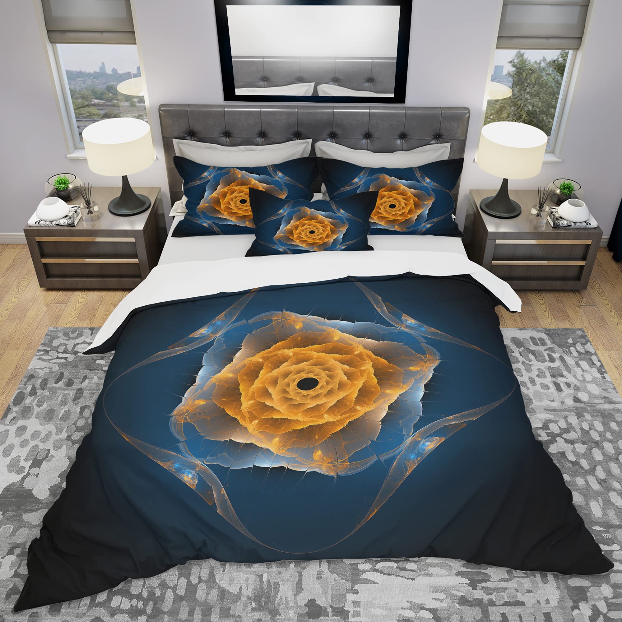 Blue Nautilus Shell Duvet Cover Set King - Modern Abstract Bedding for All Seasons
