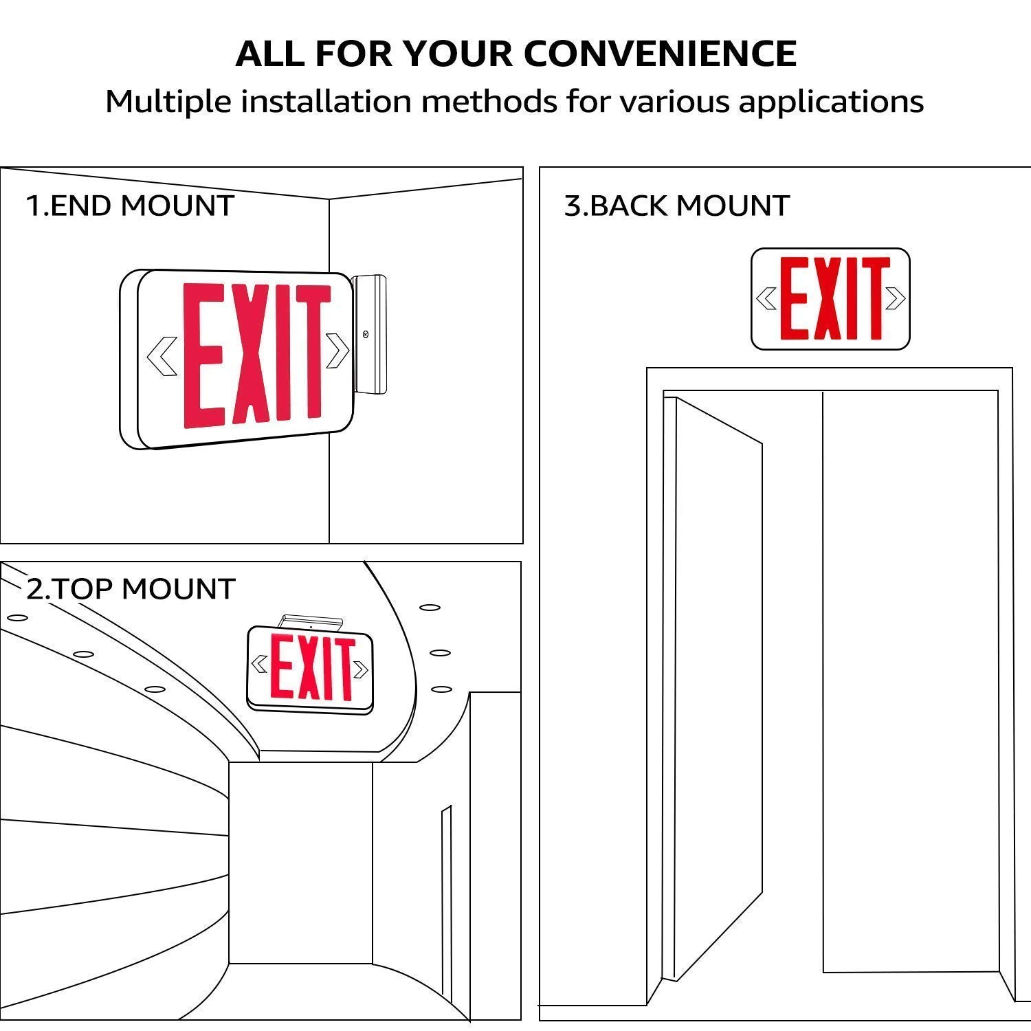 TORCHSTAR 2-Pack UL Listed LED Emergency Light Bundle - Square LED Exit Sign with Red Light, Dual Head & Single/Double Face for Commercial Buildings, Warehouses, and Office Safety Evacuation