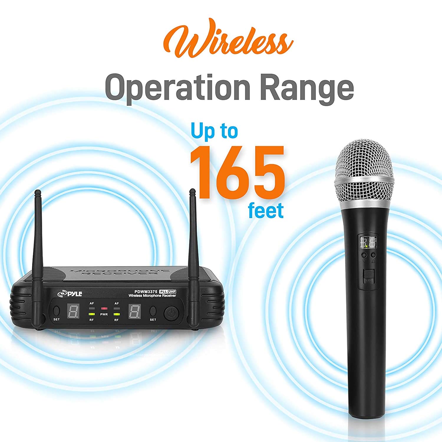 Pyle Professional Wireless Handheld Microphone System - Dual UHF Band Wireless Mic with 2 Handheld Mics, 8 Selectable Frequencies, Independent Volume Control | Ideal for Karaoke, Live Performances, Public Speaking & Events