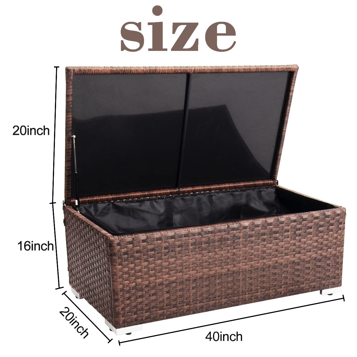 DIMAR GARDEN Outdoor Storage Coffee Table with Waterproof Cover - 42 Gallon Patio Wicker Storage Table in Mixed Brown | Weatherproof Deck Furniture for Garden, Poolside & Backyard Relaxation