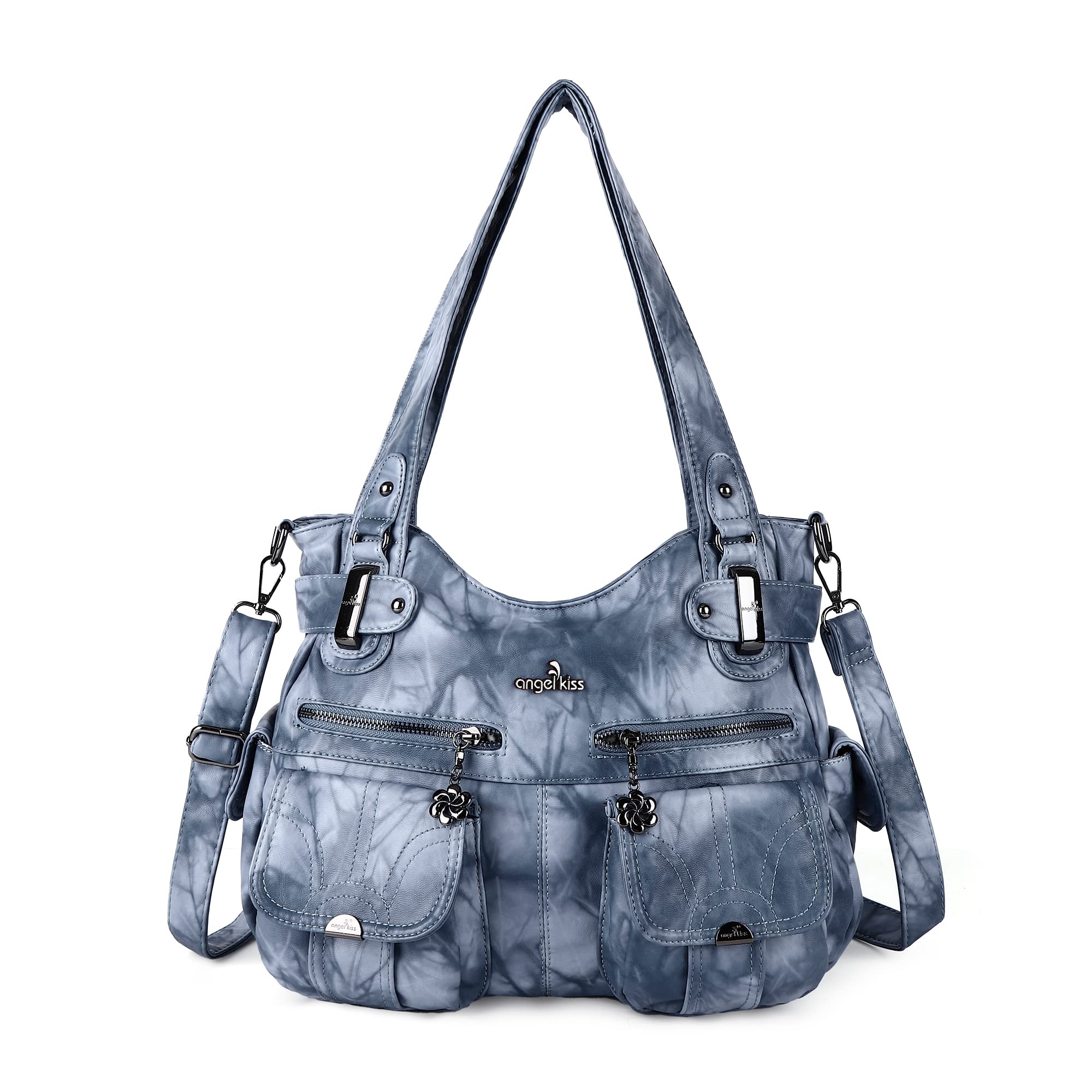 Women's Fashion Washed Leather Tote Shoulder Bag - Stylish Top Handle Satchel Hobo Purse for Work, Travel & Everyday Use